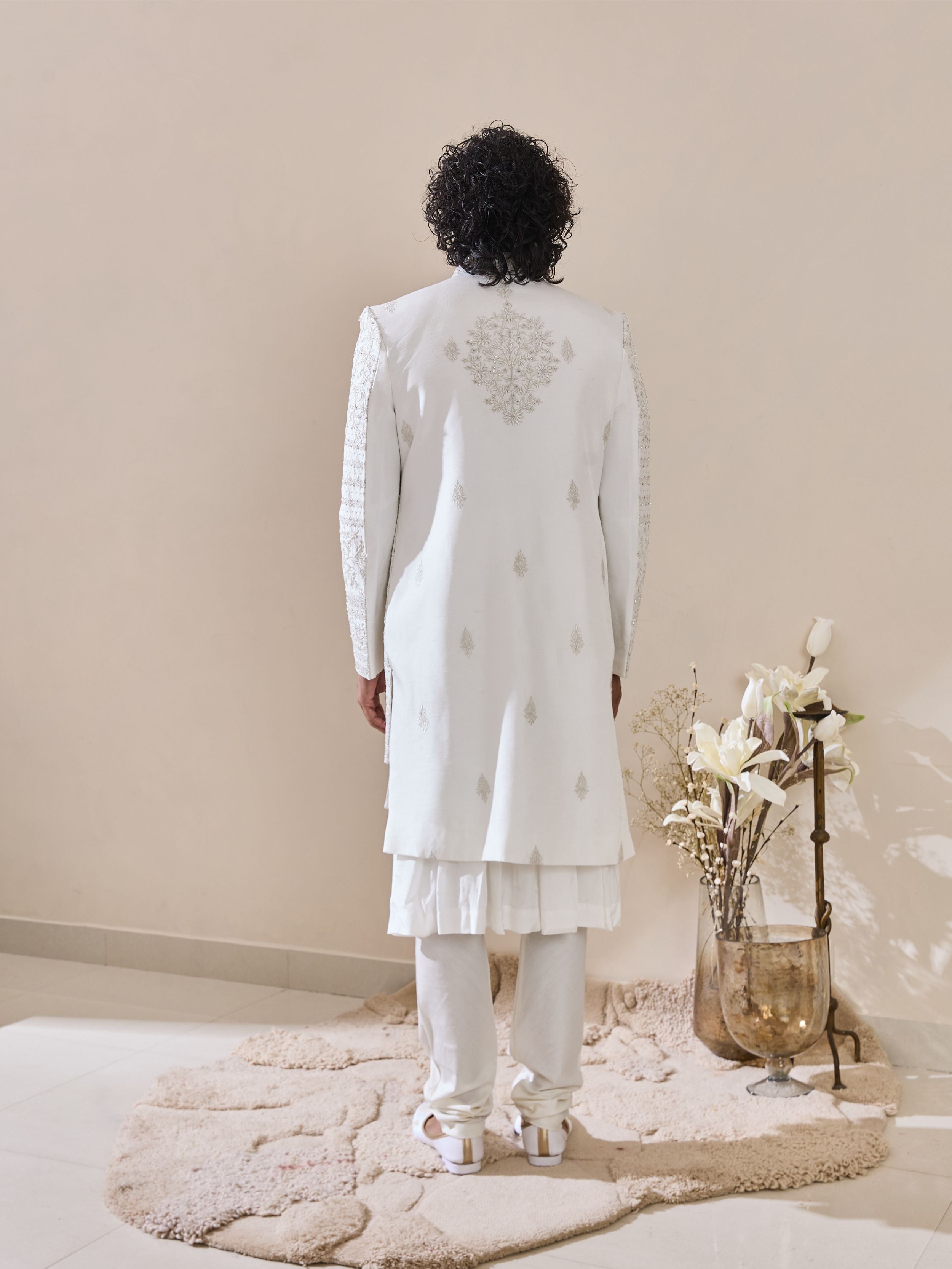 Ivory Resham Embroidered Sherwani