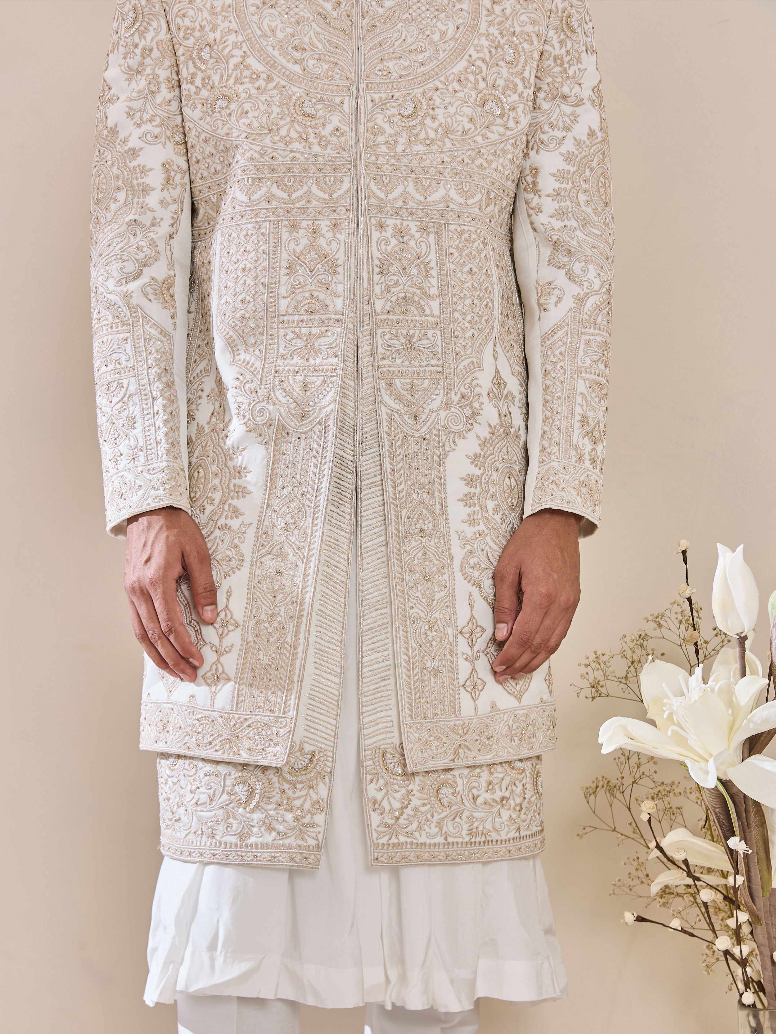 Ivory Thread Embroidery Sherwani