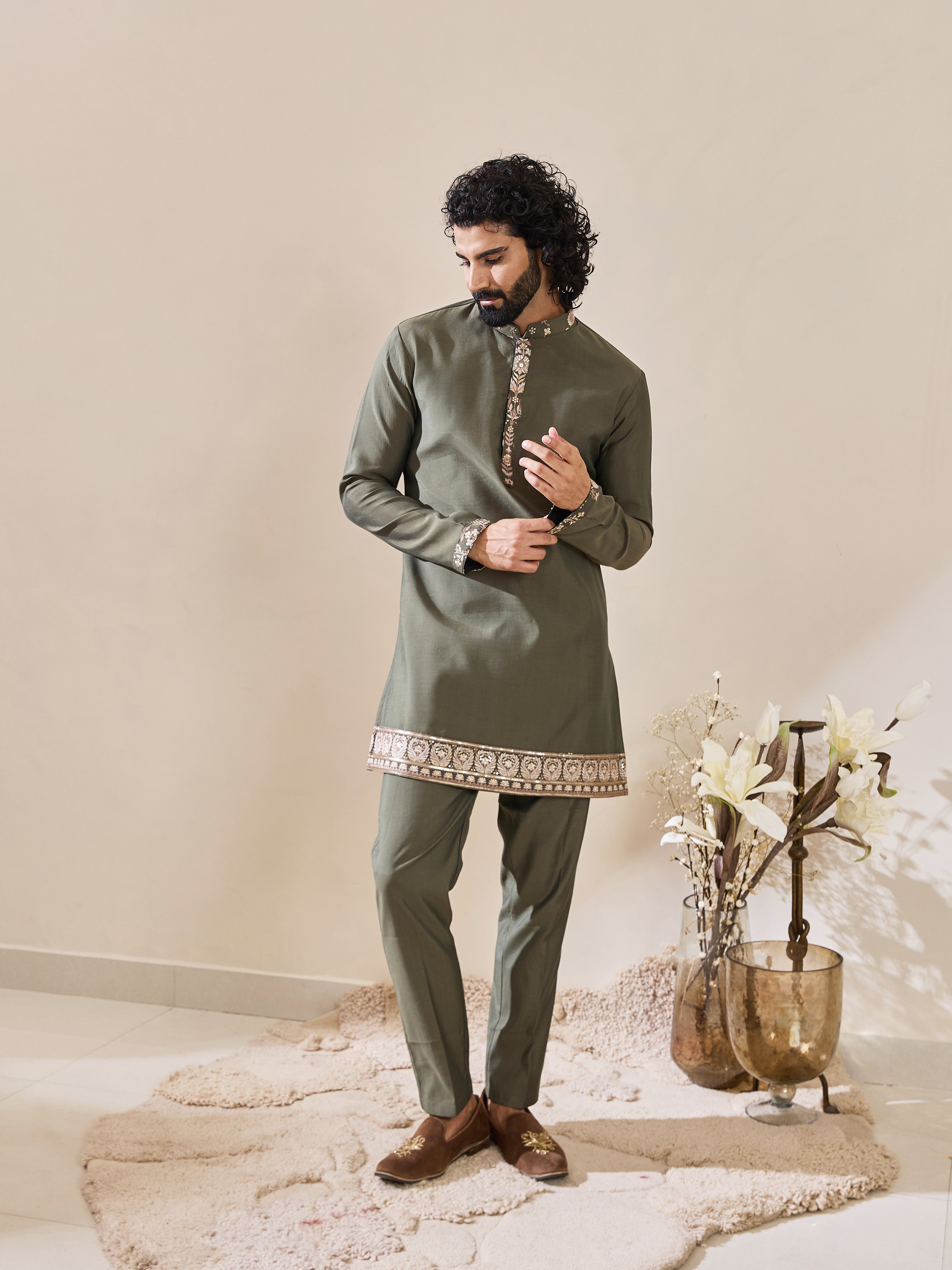 Green Embroidered  Indo-Western With Hand Highlights