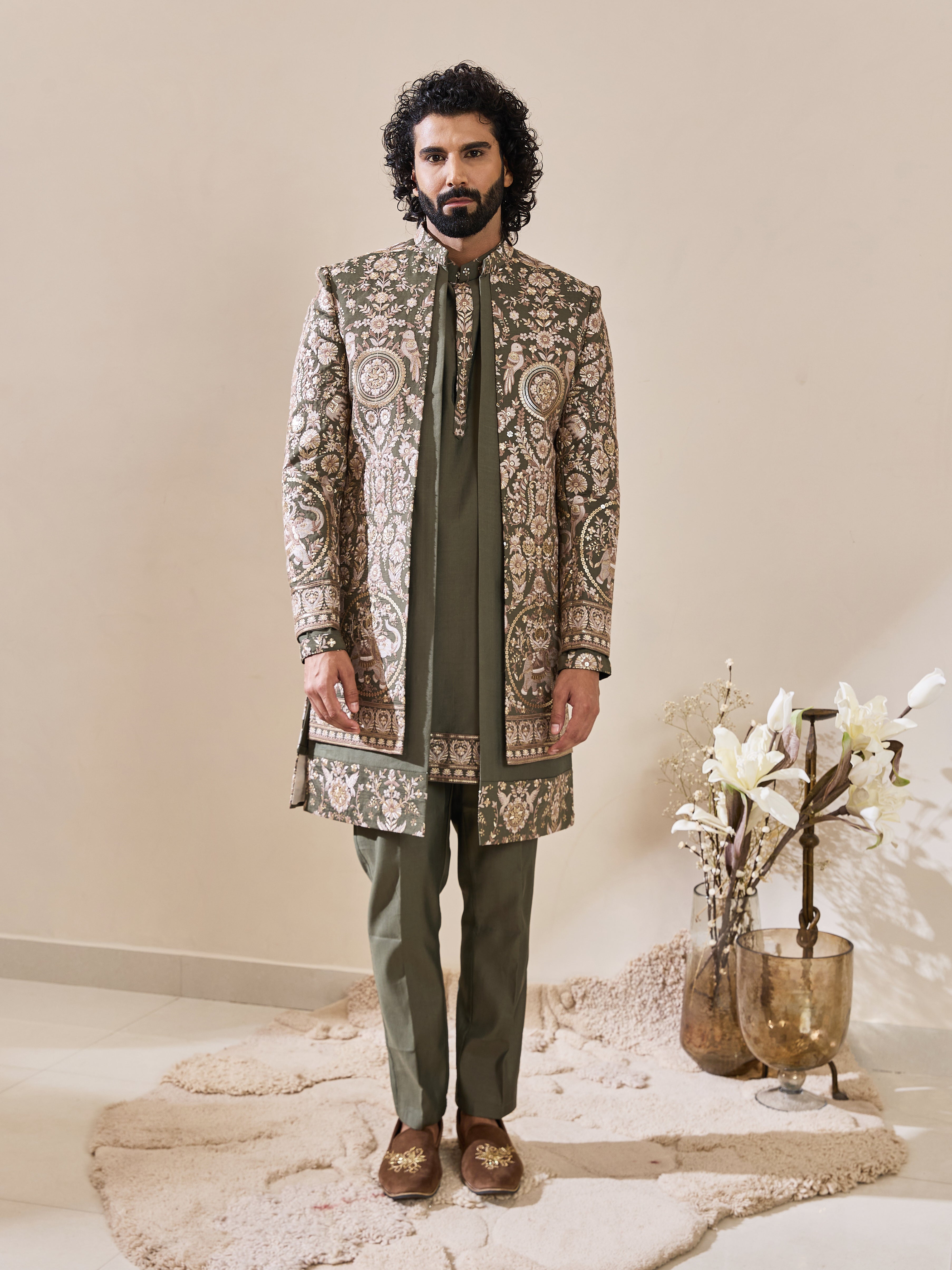 Green Embroidered  Indo-Western With Hand Highlights