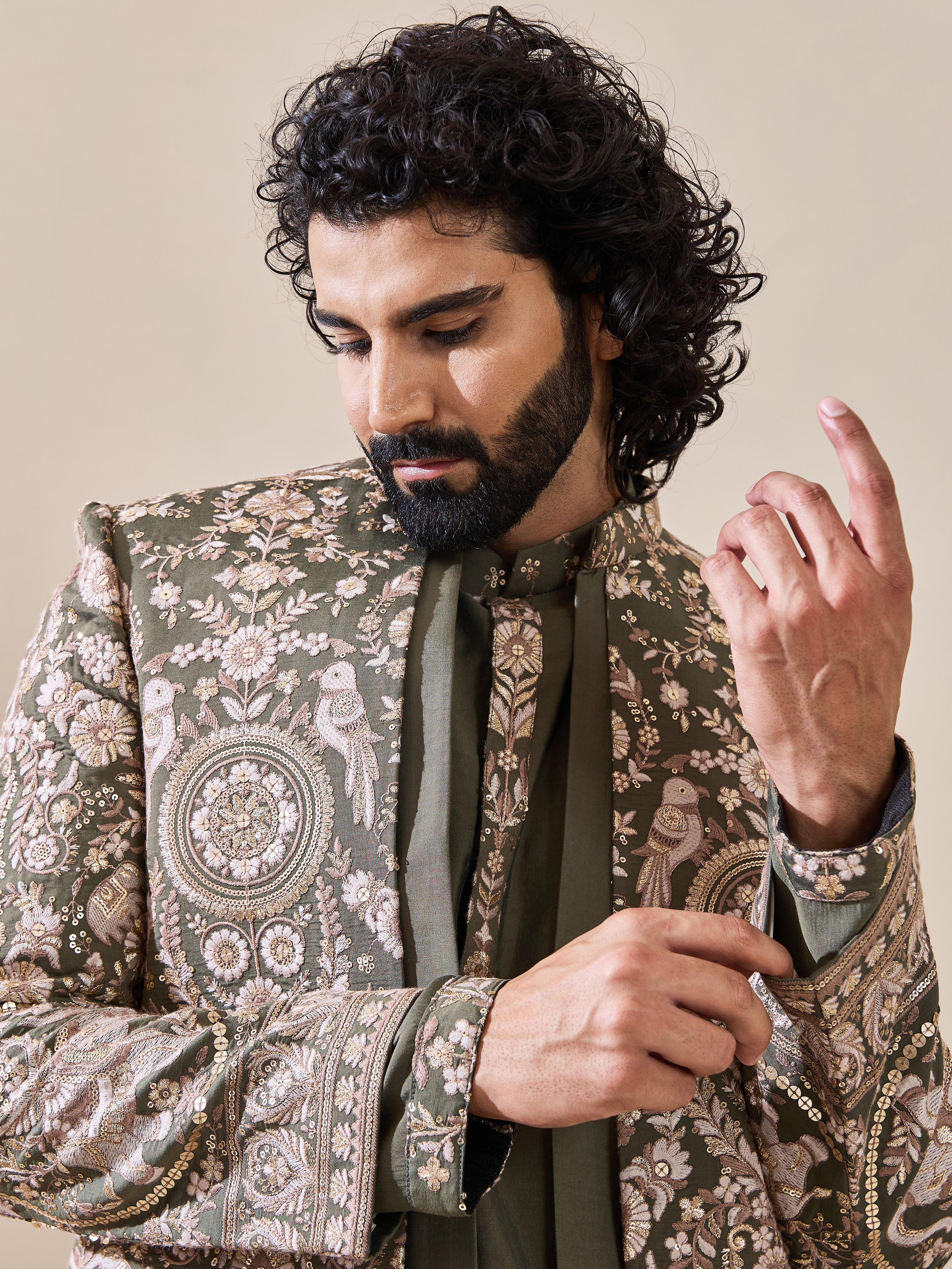 Green Embroidered  Indo-Western With Hand Highlights