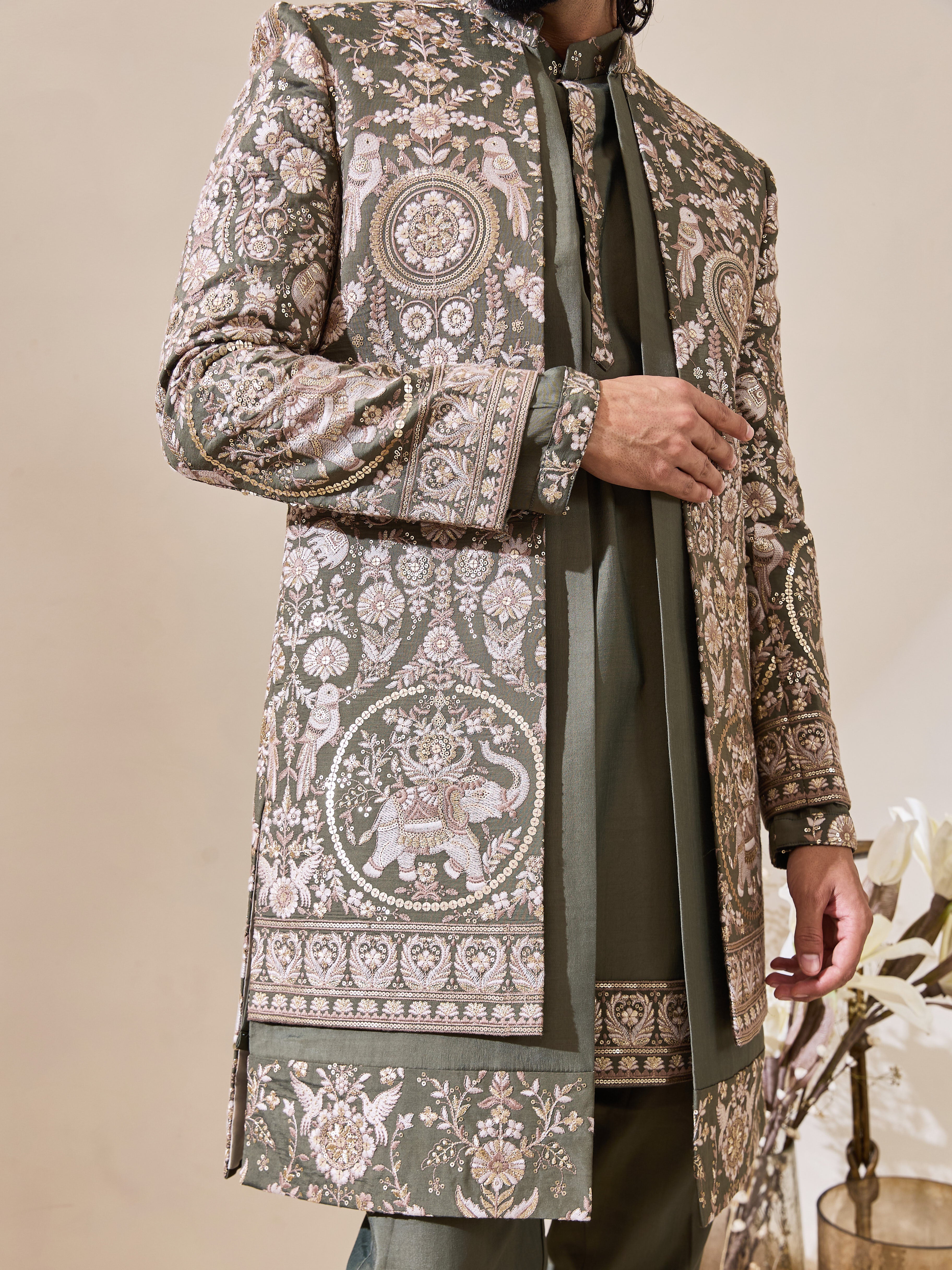 Green Embroidered  Indo-Western With Hand Highlights