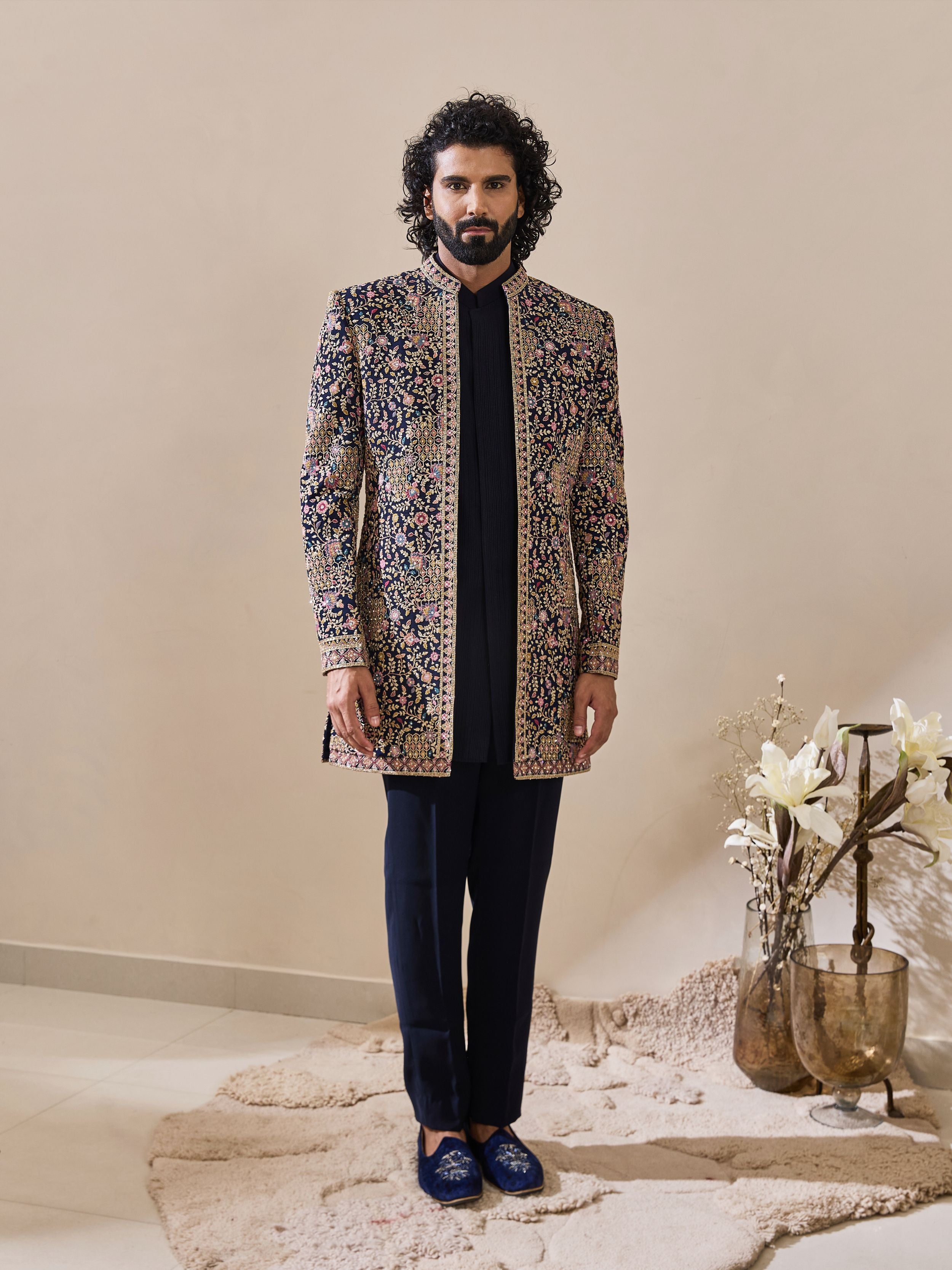 Blue Indo-Western Highlighted With stone and beads Work