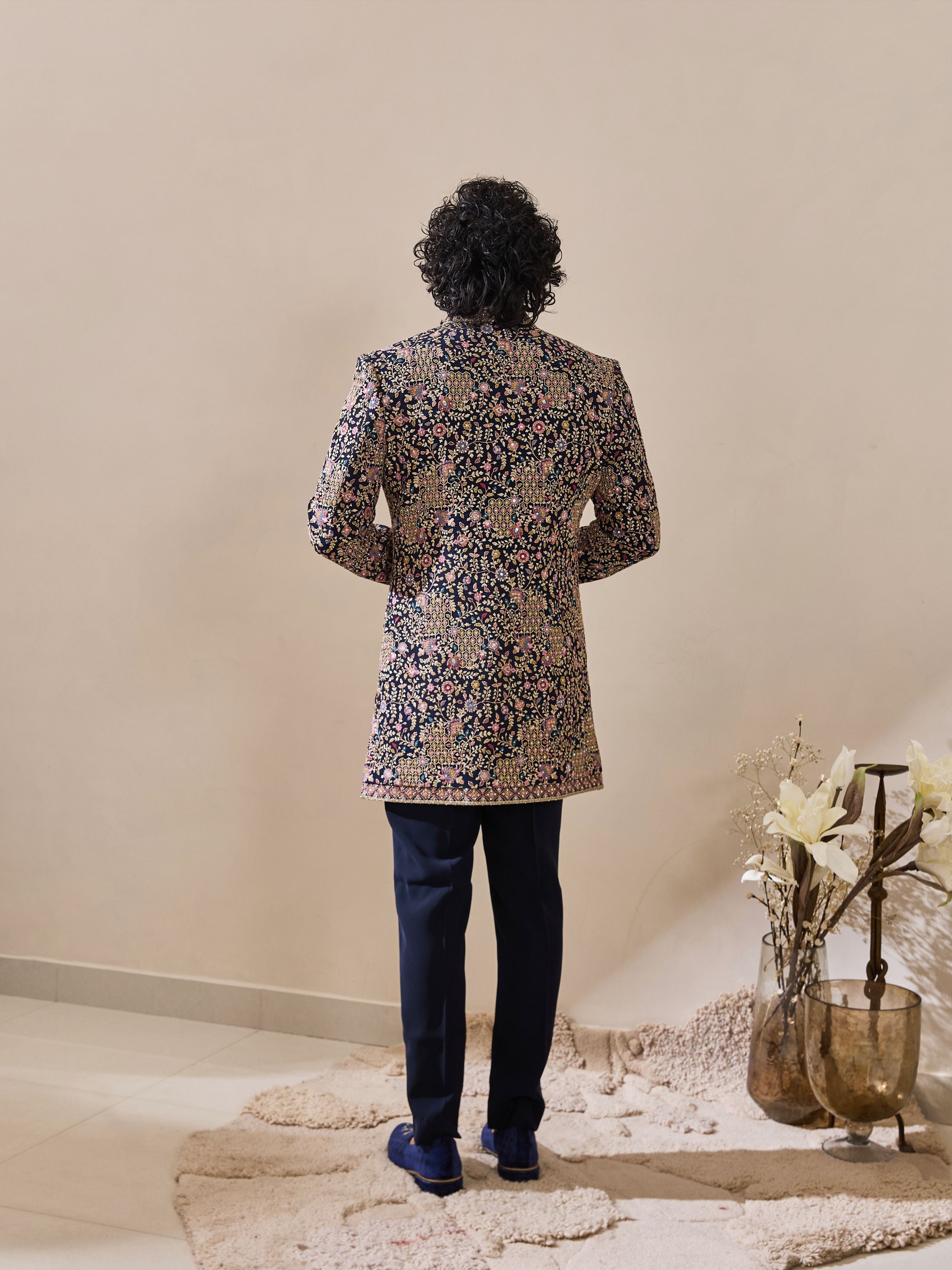 Blue Indo-Western Highlighted With stone and beads Work