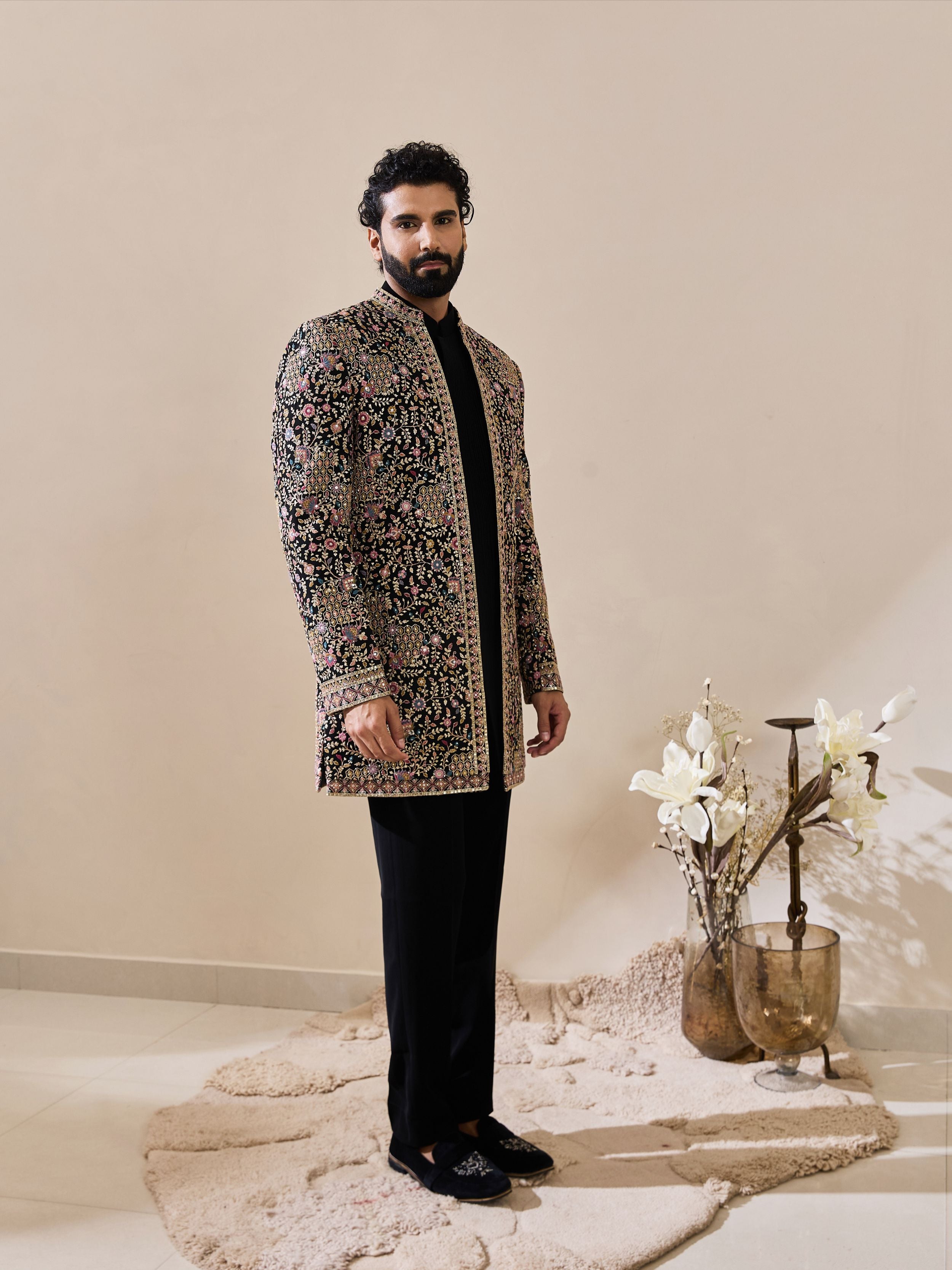 Black Indo-Western Highlighted With stone and beads Work