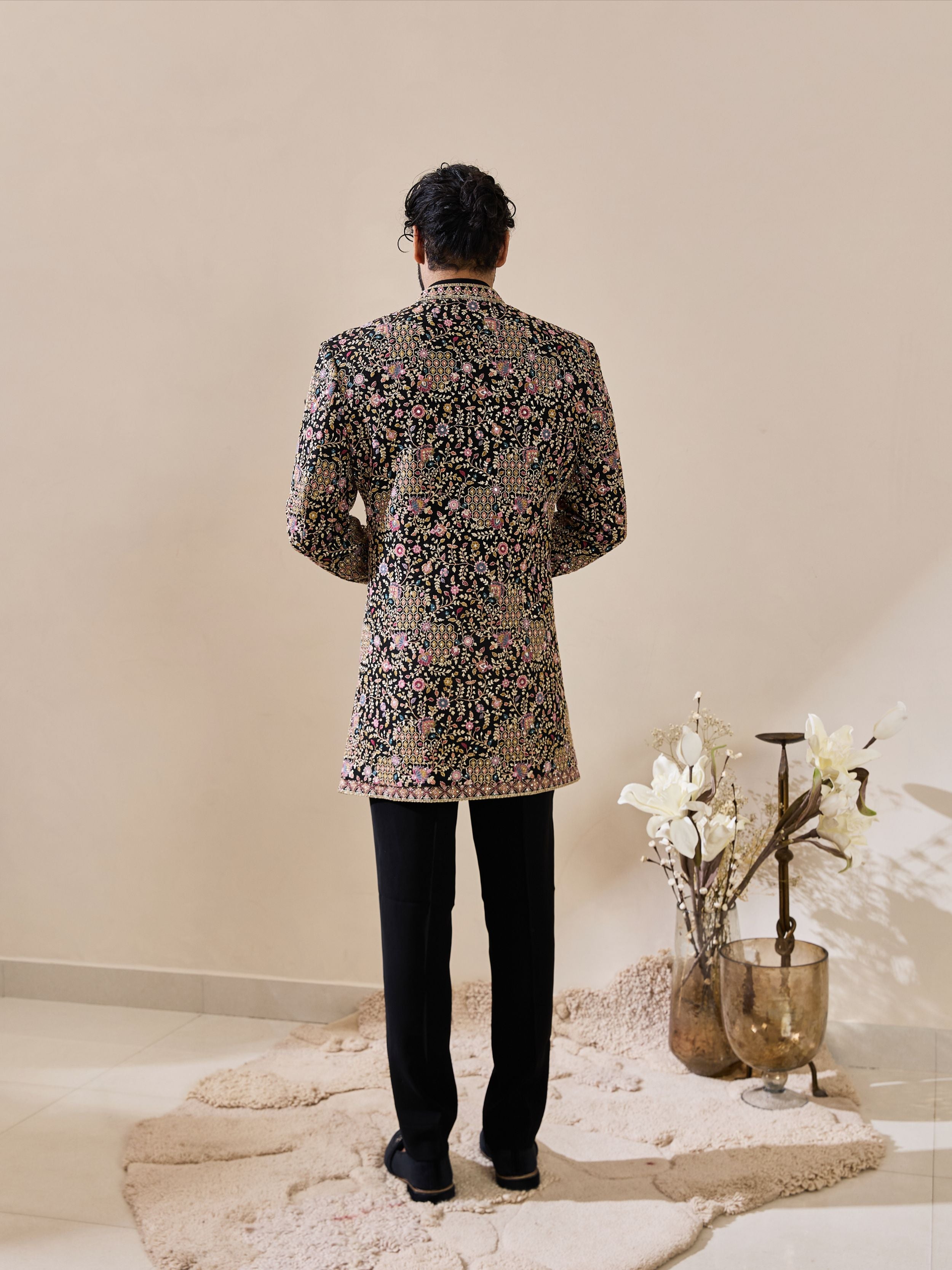 Black Indo-Western Highlighted With stone and beads Work