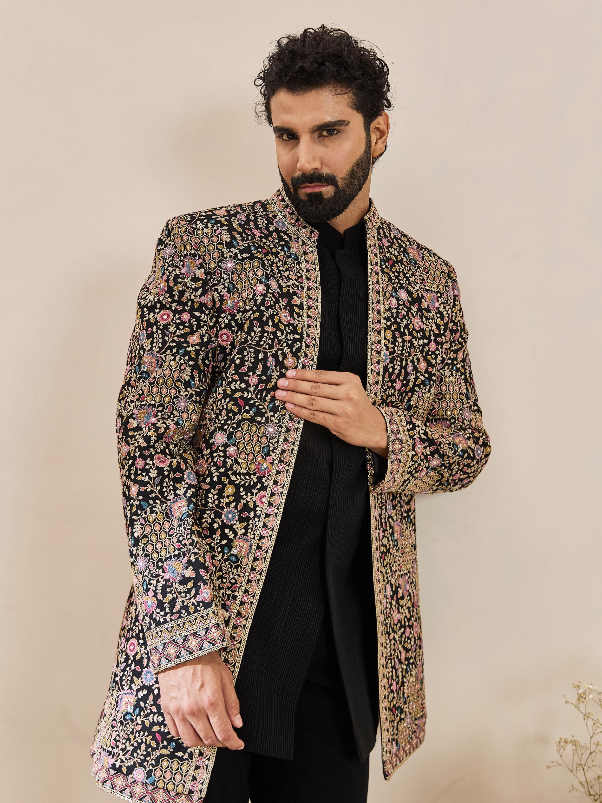 Black Indo-Western Highlighted With stone and beads Work