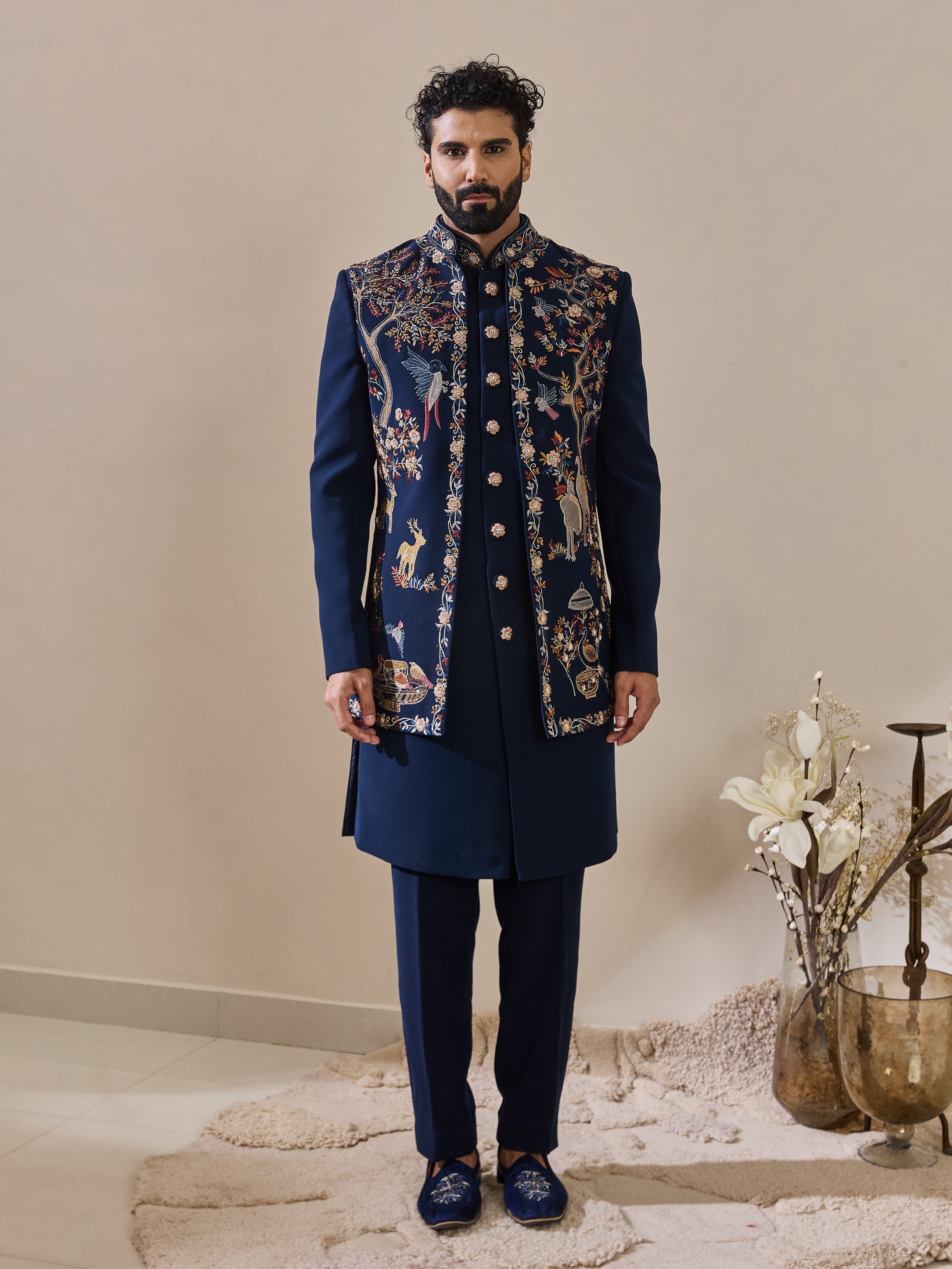 Deep Blue Indo-Western In Thread Work