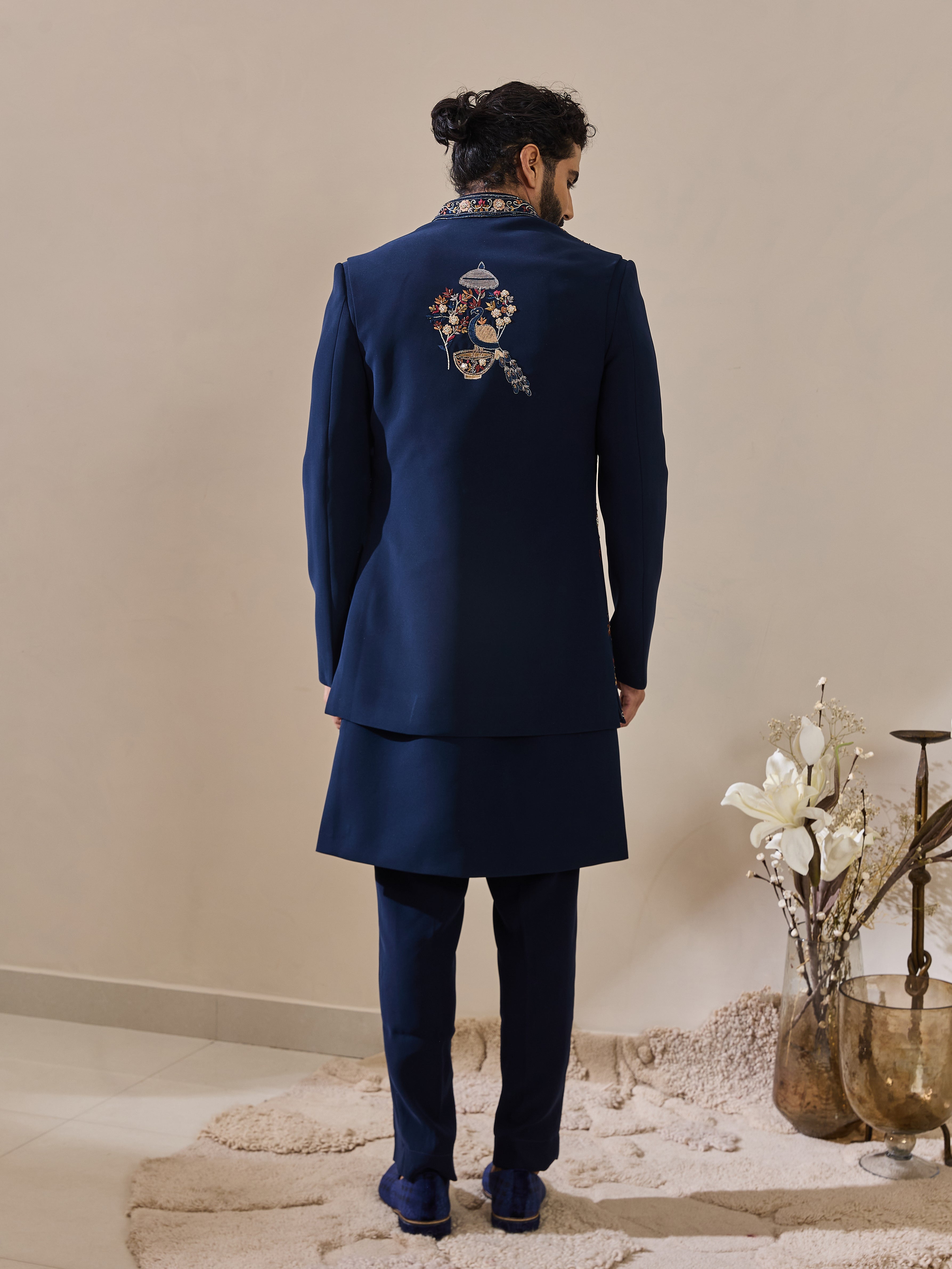 Deep Blue Indo-Western In Thread Work