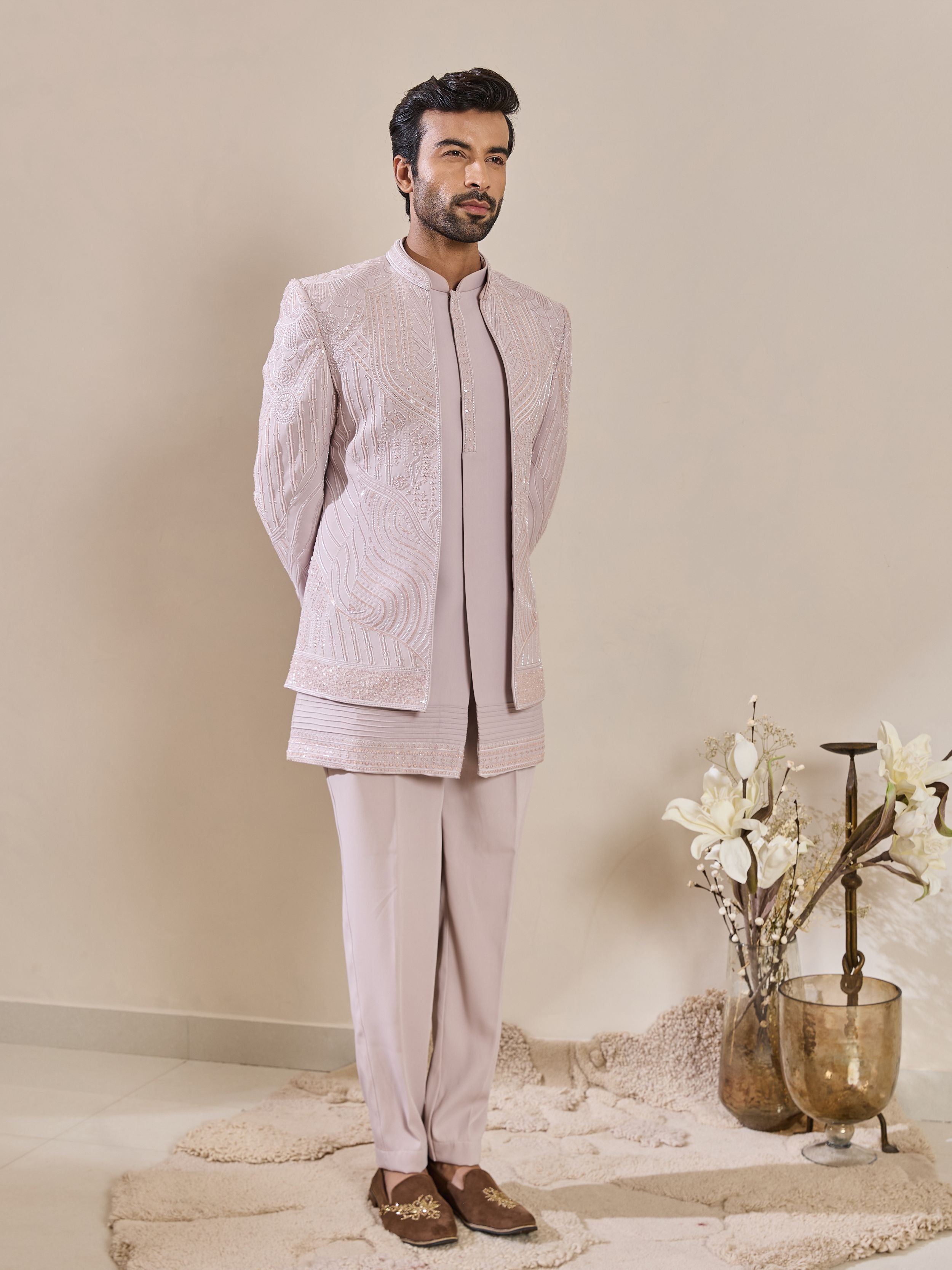 Light Pink Indo-Western With Beads Work