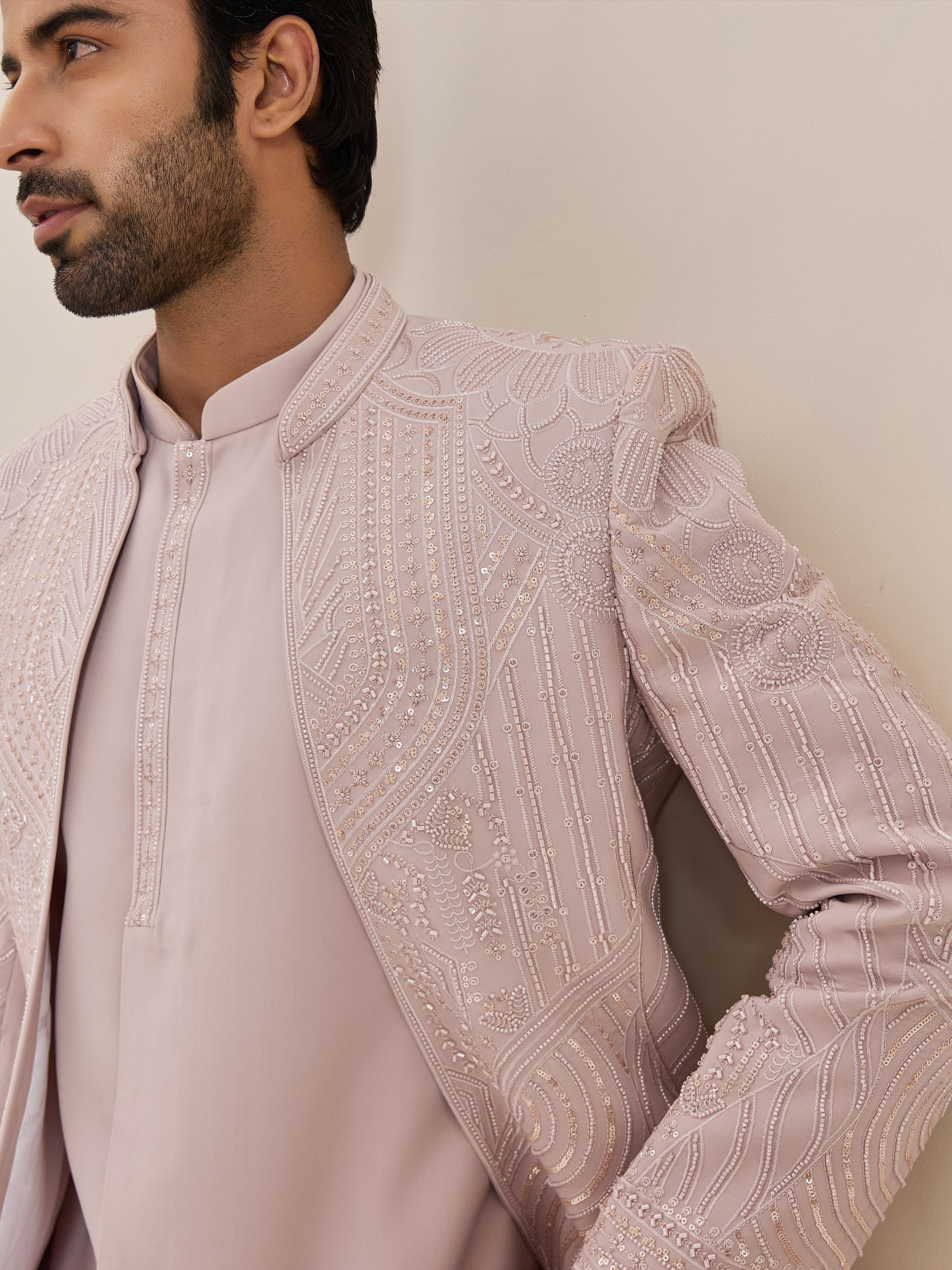 Light Pink Indo-Western With Beads Work