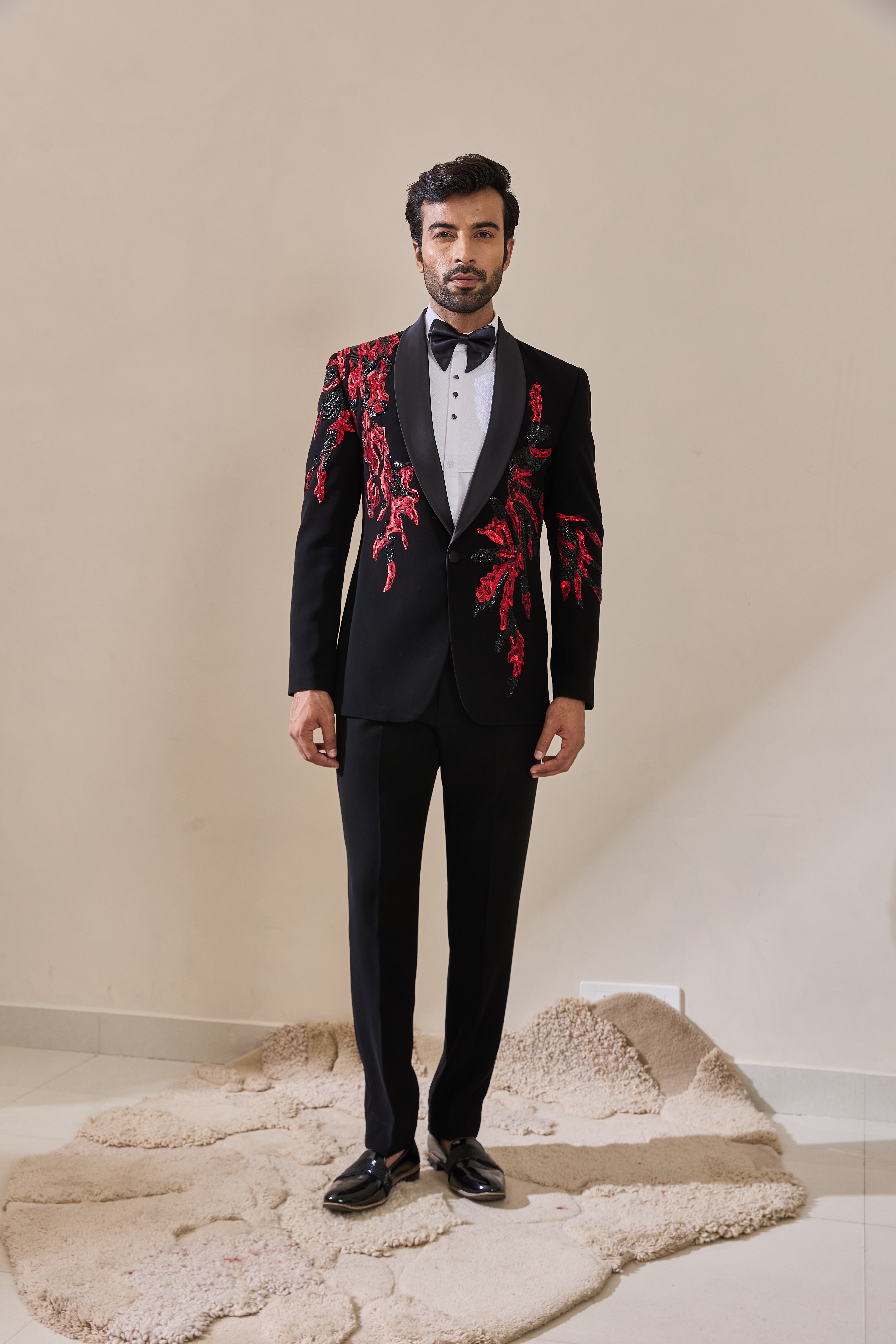 Black Sequin And Cutdana Hand Emboridery Tuxedo Set