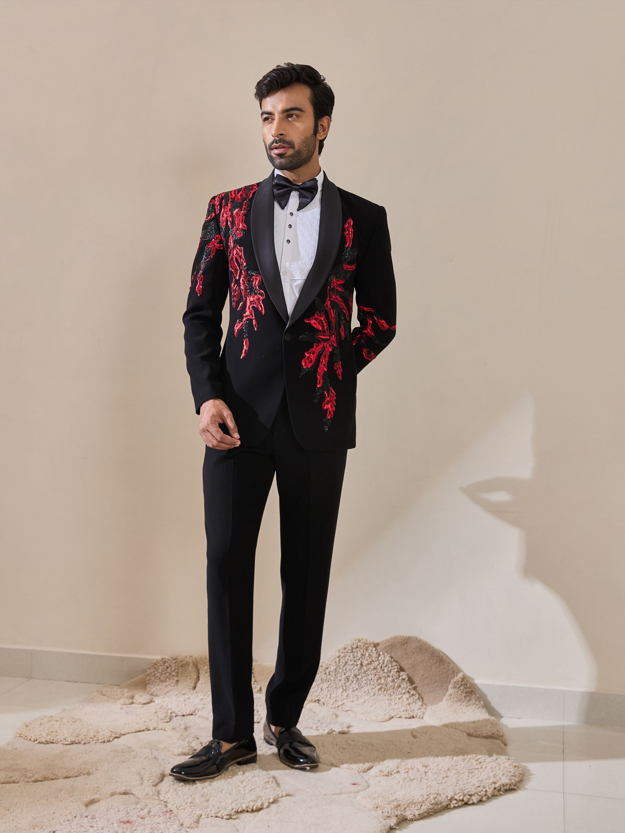 Black Sequin And Cutdana Hand Emboridery Tuxedo Set