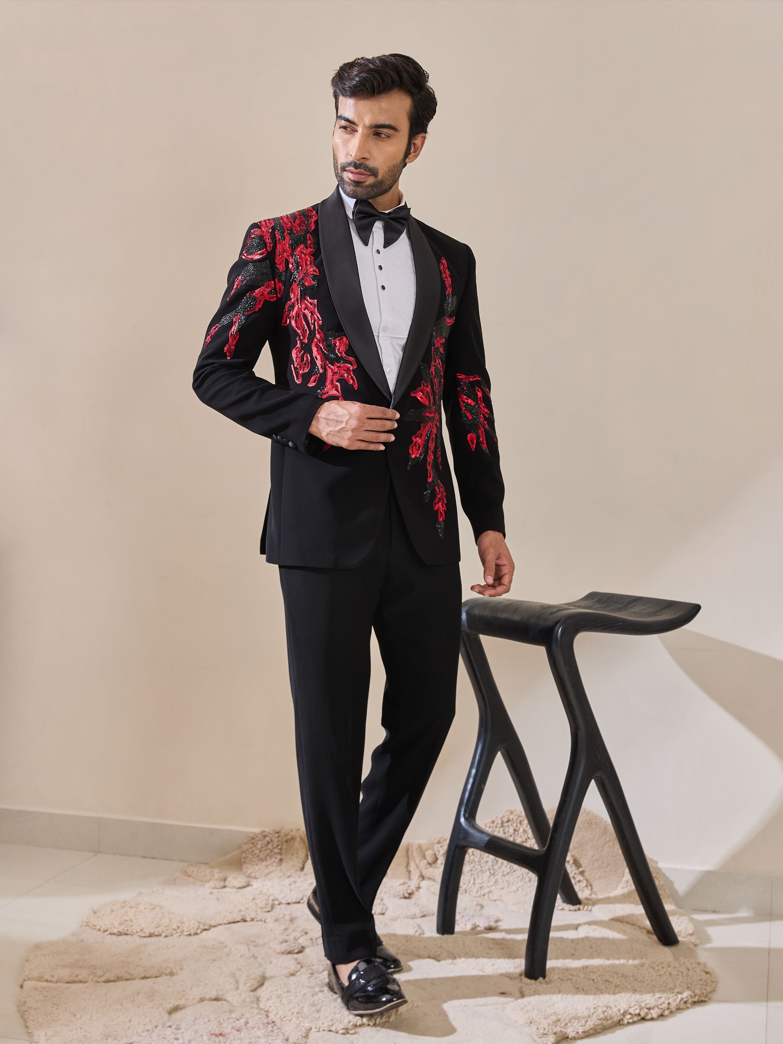 Black Sequin And Cutdana Hand Emboridery Tuxedo Set