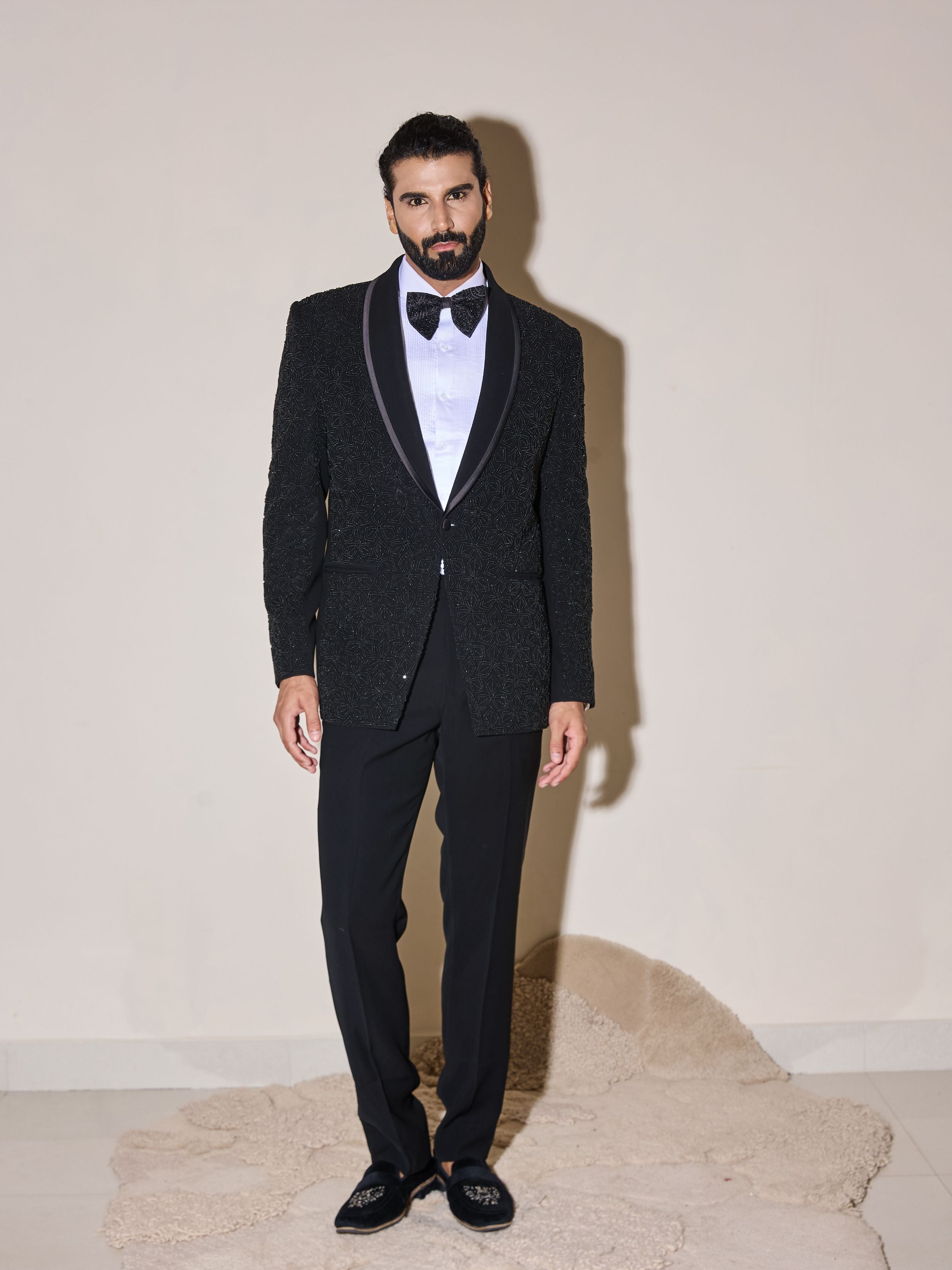 Black Beads Embroidery Tuxedo Set