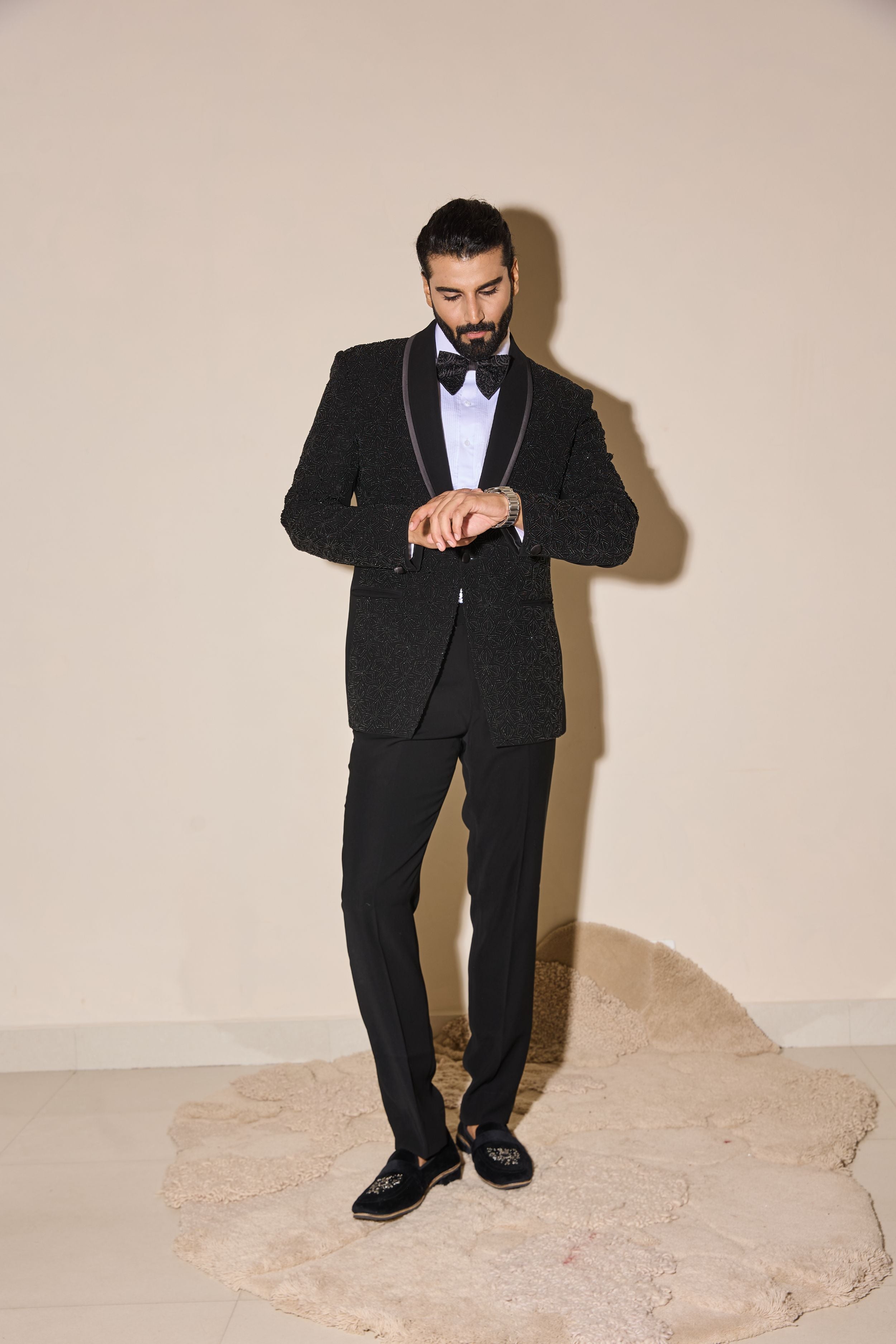 Black Beads Embroidery Tuxedo Set
