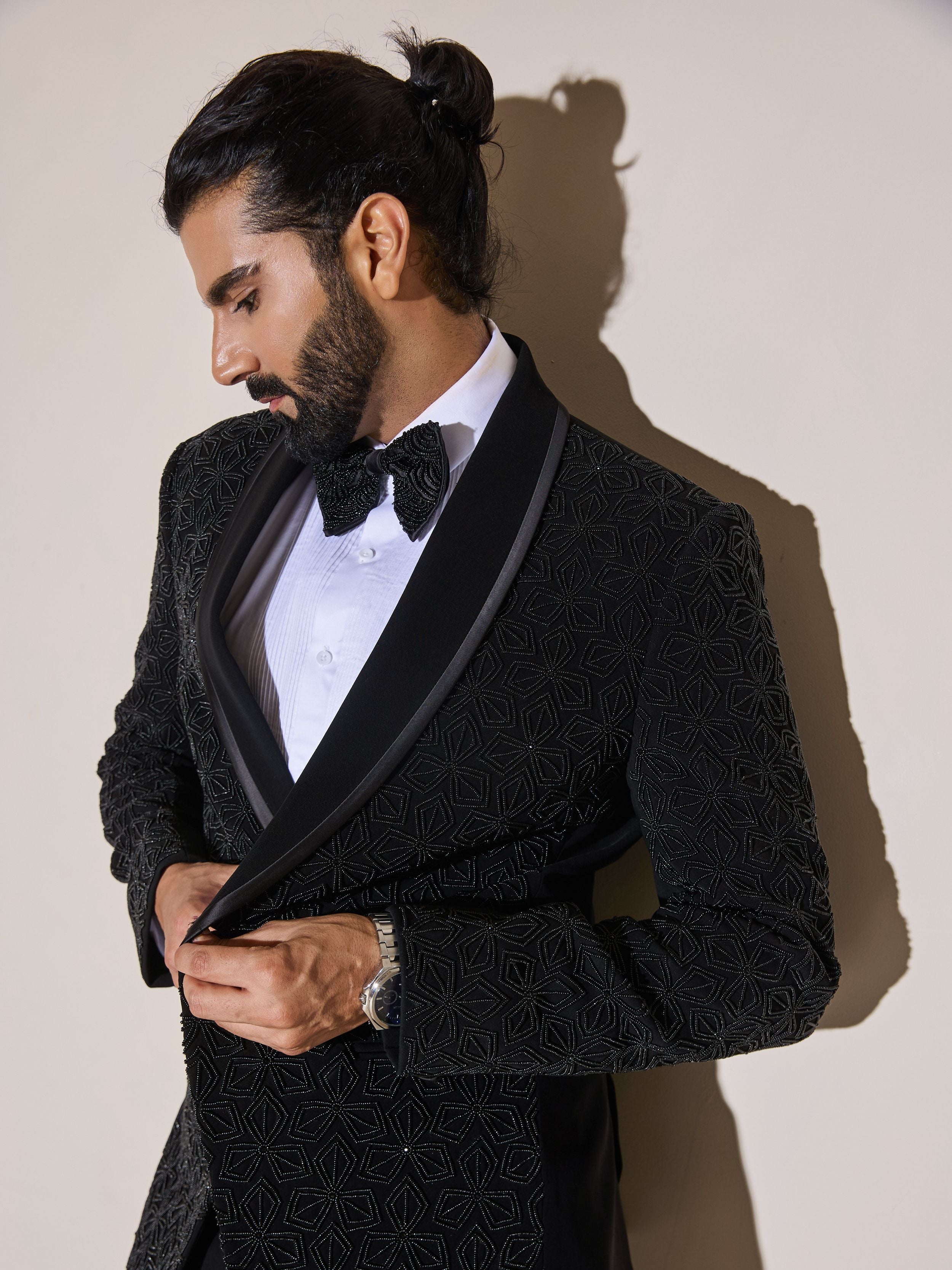 Black Beads Embroidery Tuxedo Set