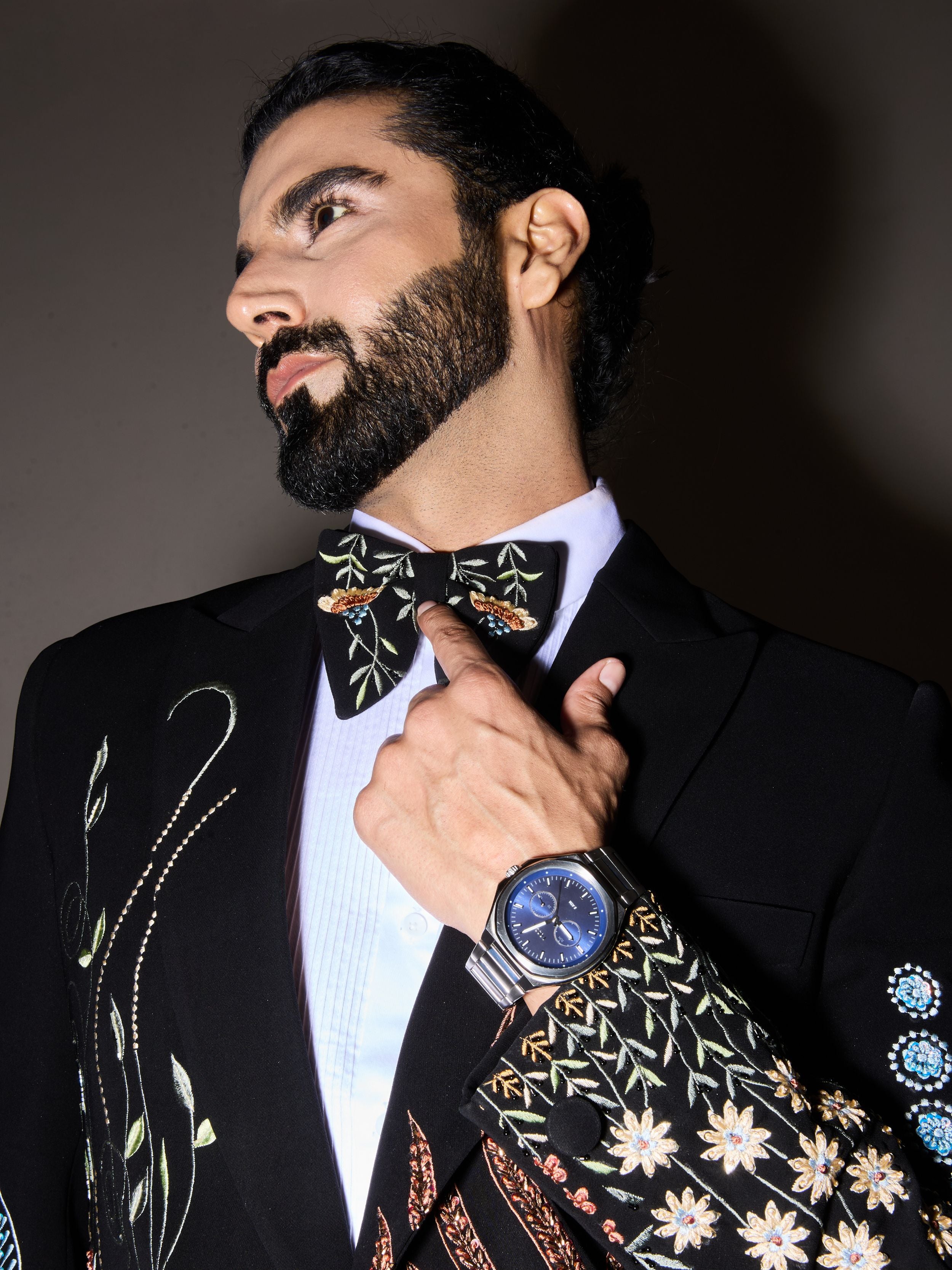 Black Thread Work And Beads Embroidery Tuxedo Set