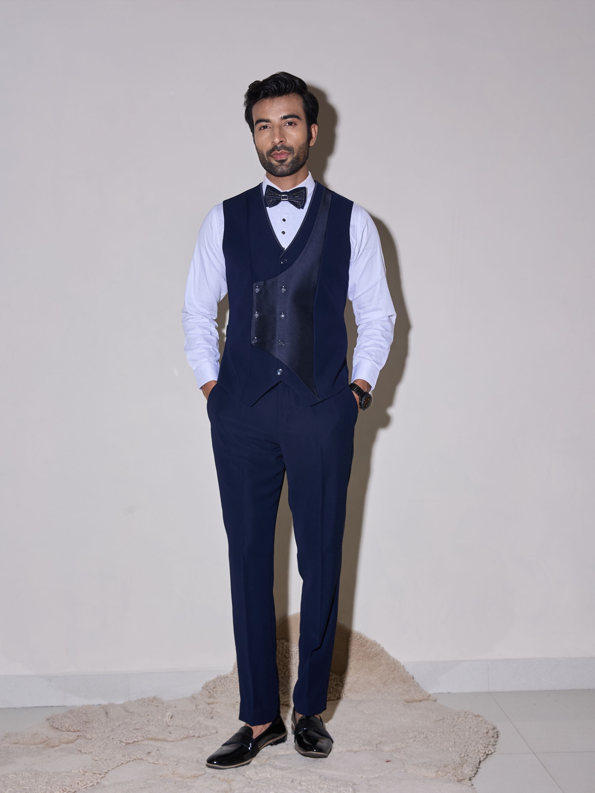 Blue Cutdana And Beads Embroidery Tuxedo Set