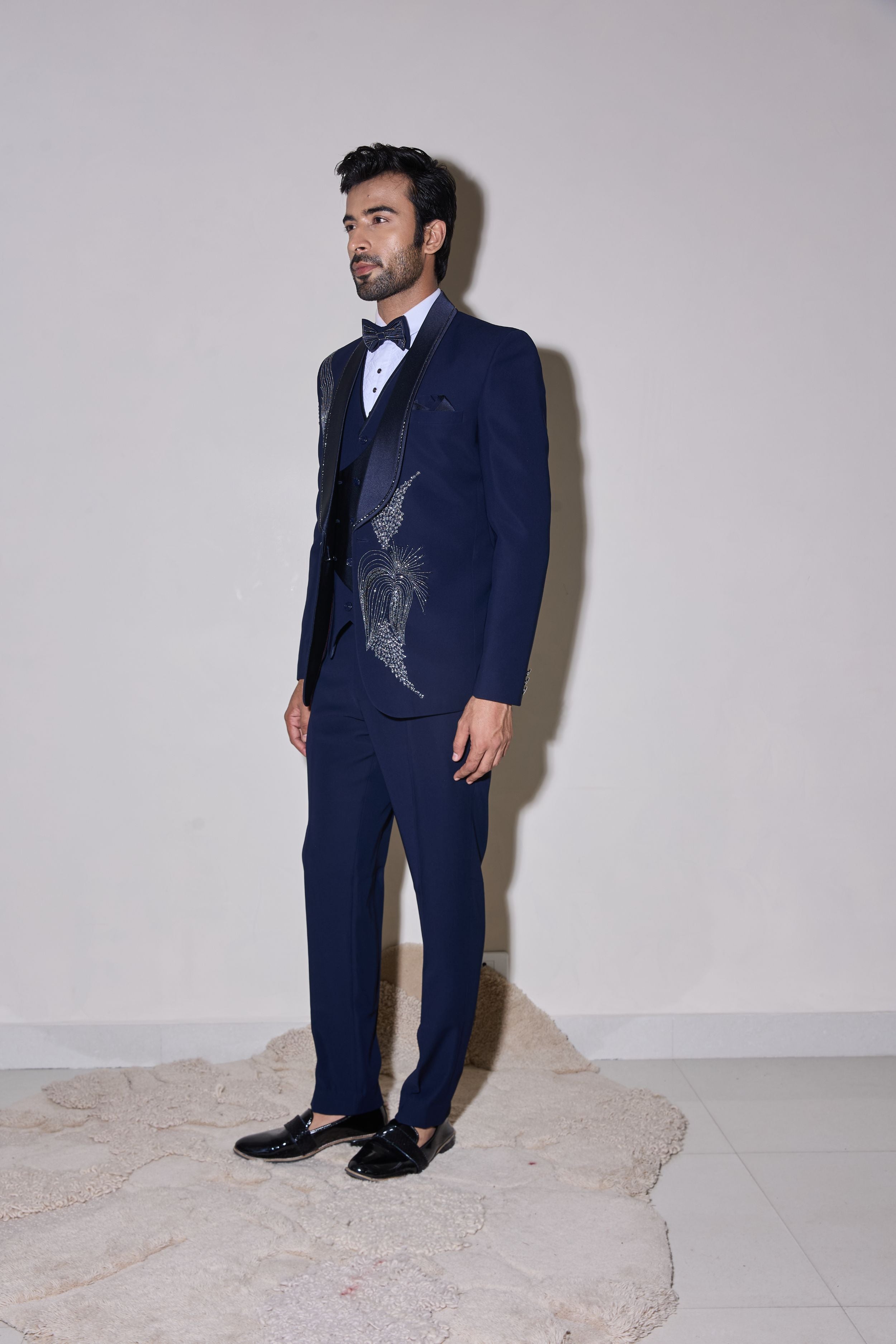 Blue Cutdana And Beads Embroidery Tuxedo Set