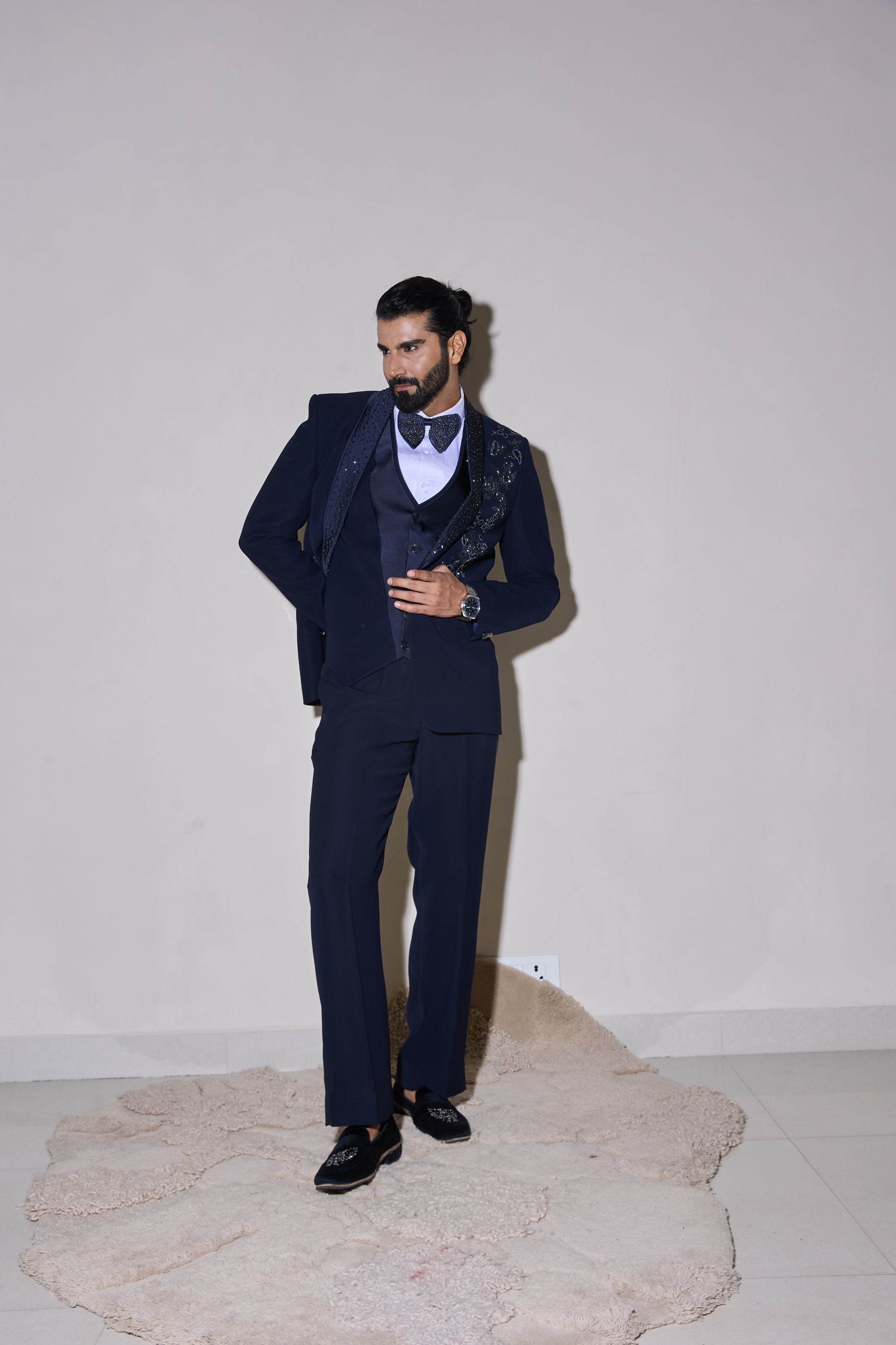 Blue Cutdana And Beads Embroidery Tuxedo Set