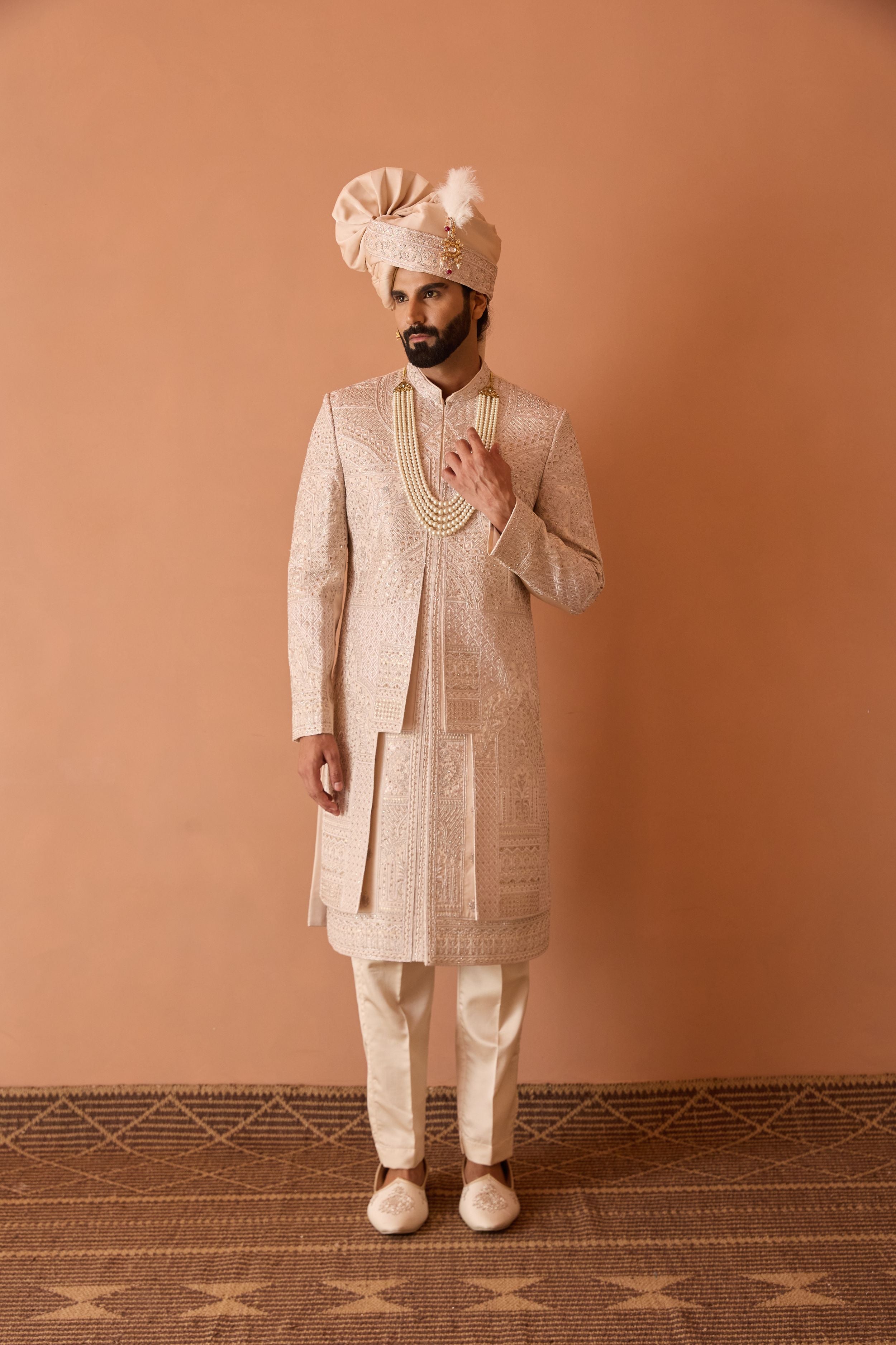 Peach Embroidered Sherwani