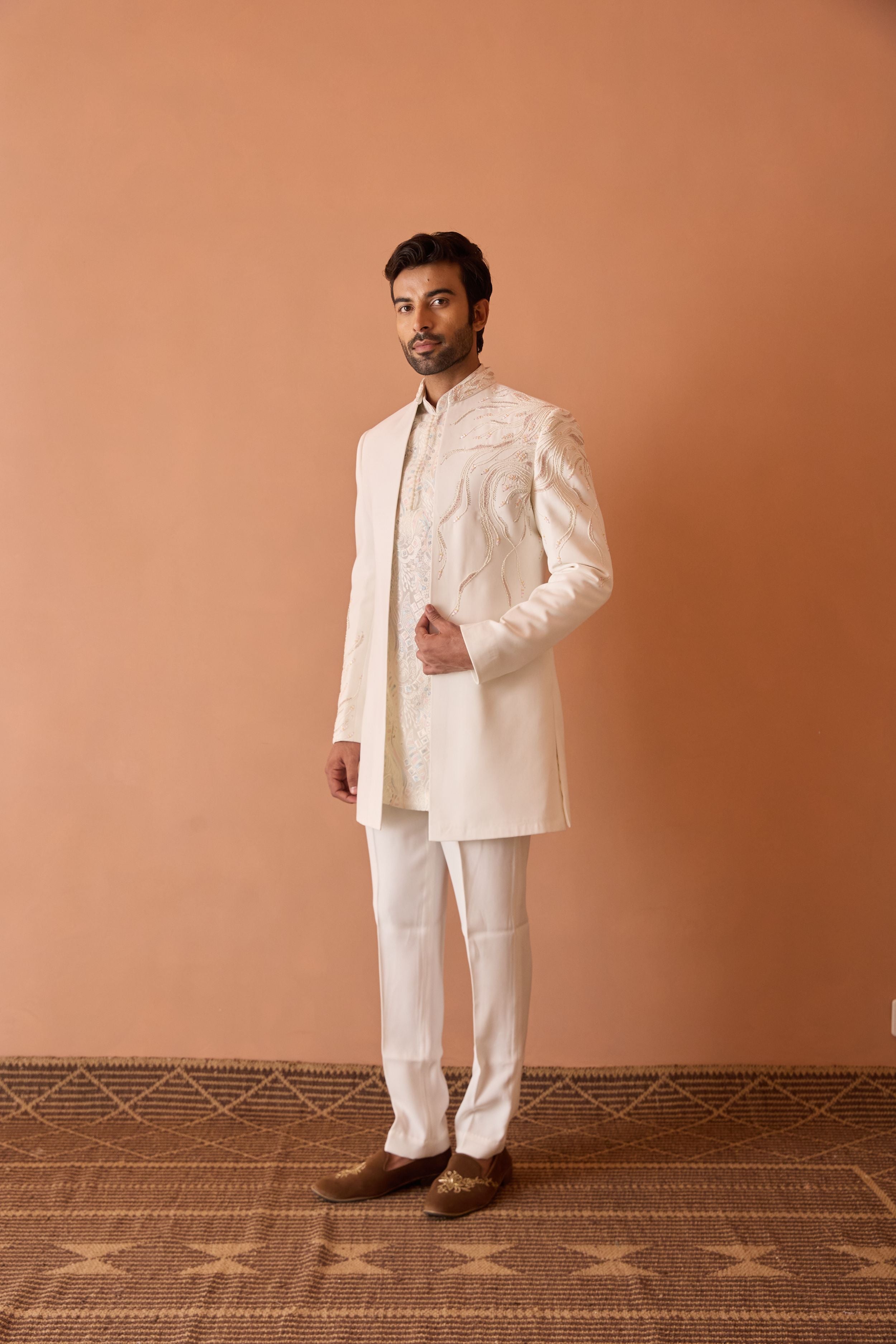 White Embroidered  Indo-Western In cutdana and beads Highlights