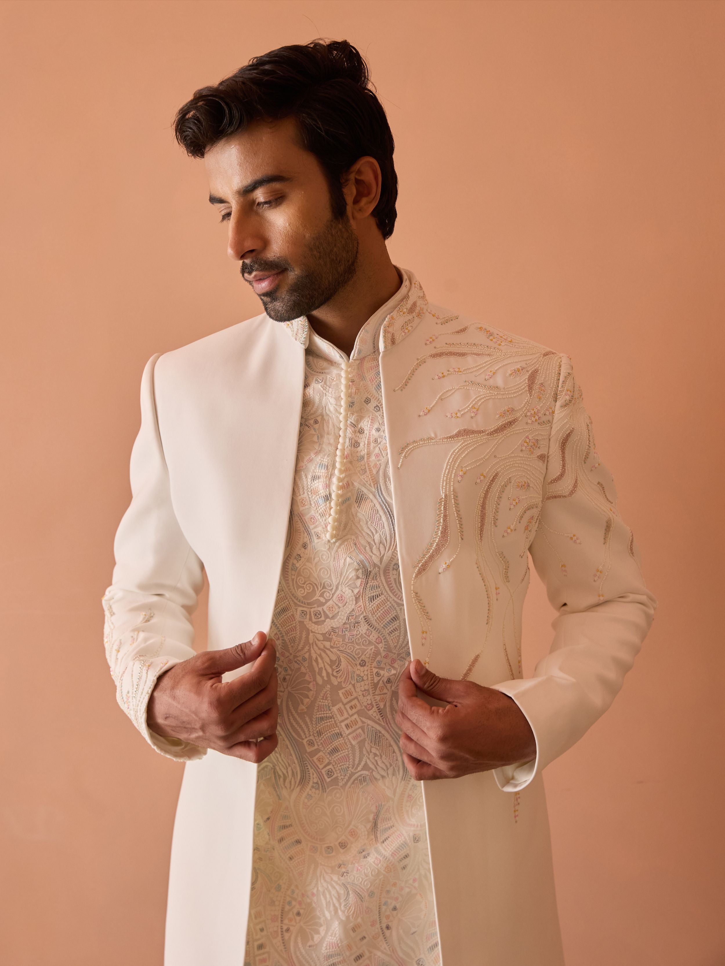 White Embroidered  Indo-Western In cutdana and beads Highlights