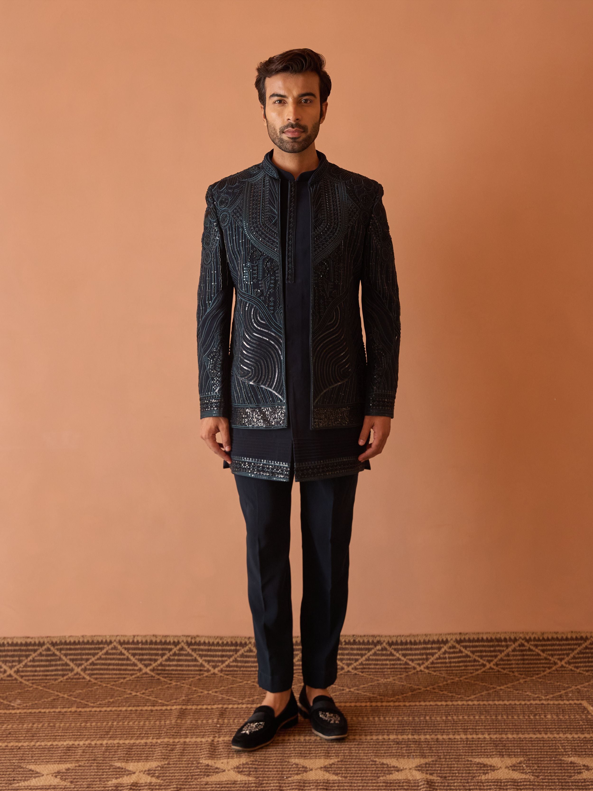 Teal Blue Indo-Western With Beads Work