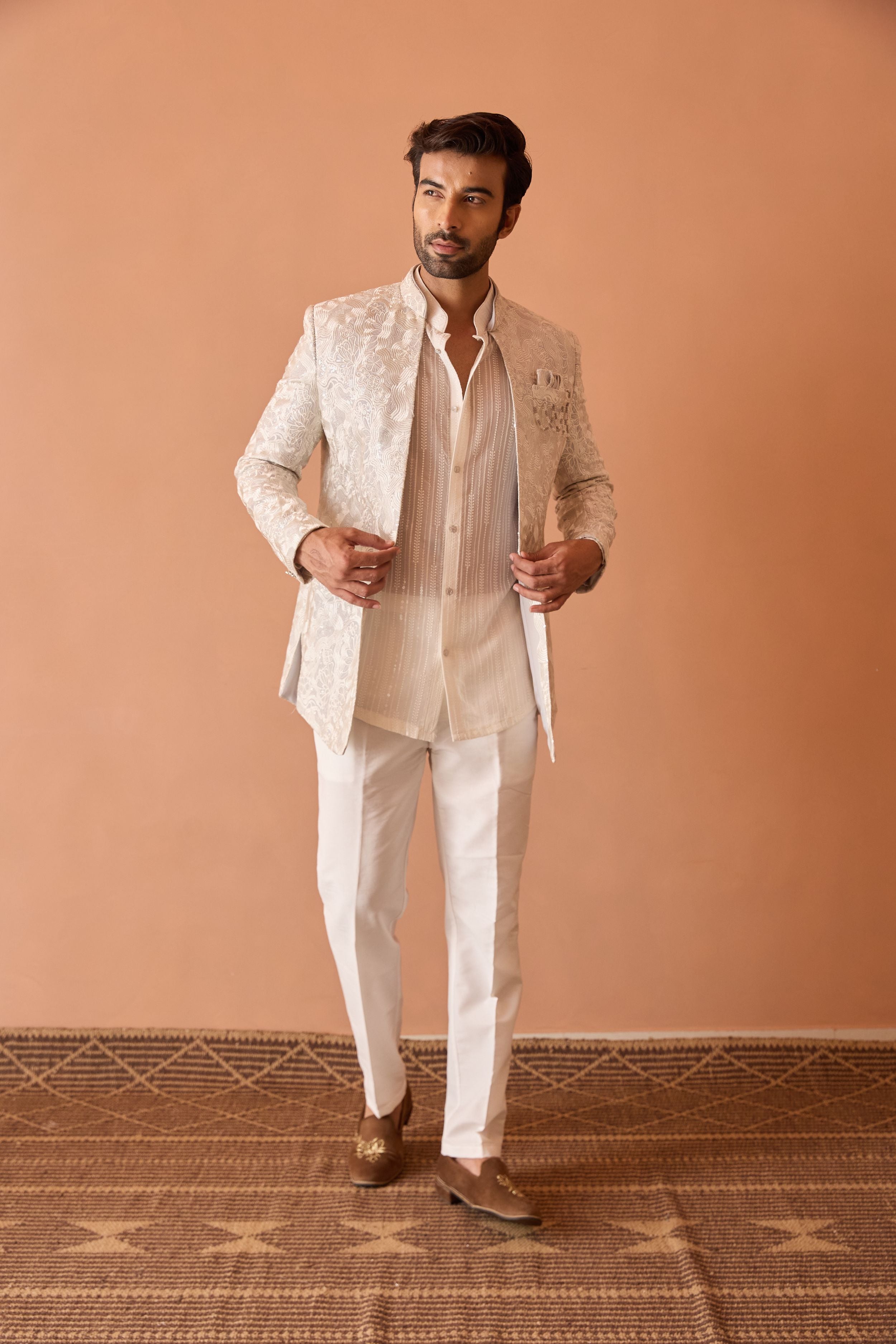 Light Grey Embroidered  Indo-Western