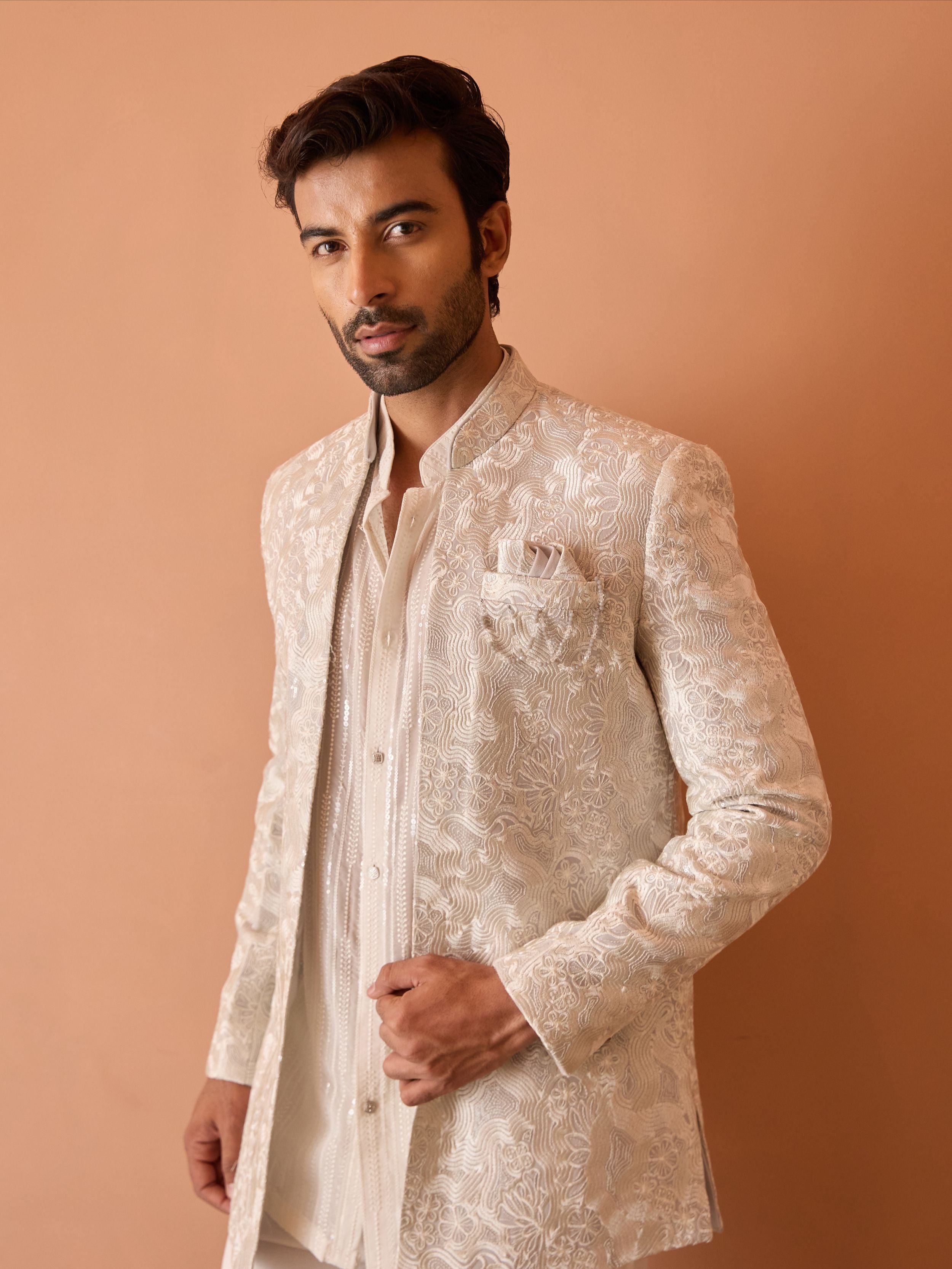 Light Grey Embroidered  Indo-Western