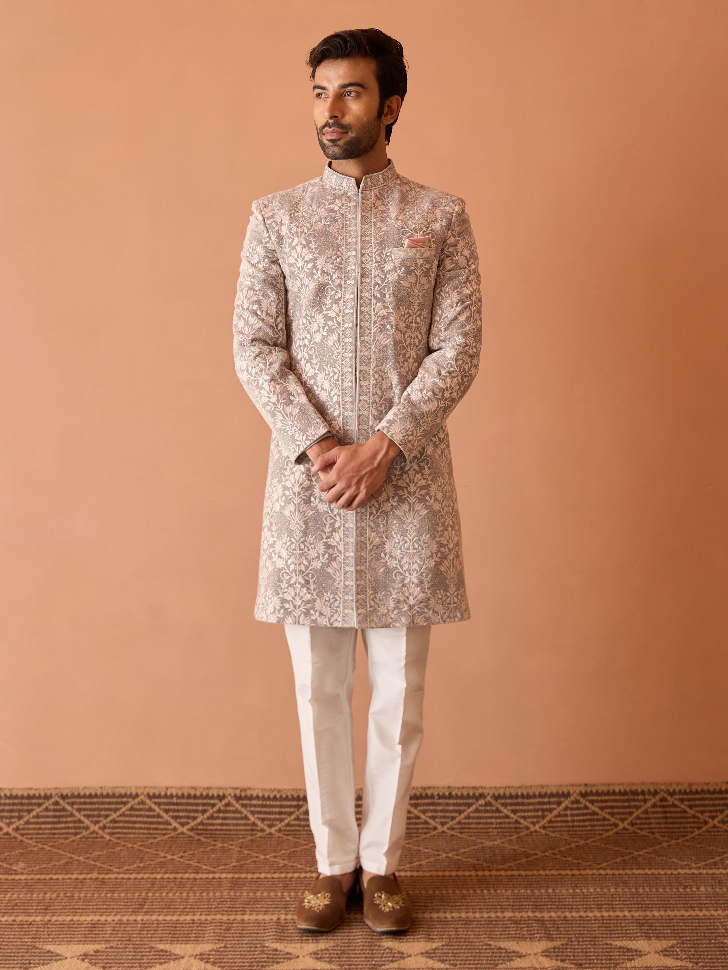 Light Grey Indo-Western In Thread Work