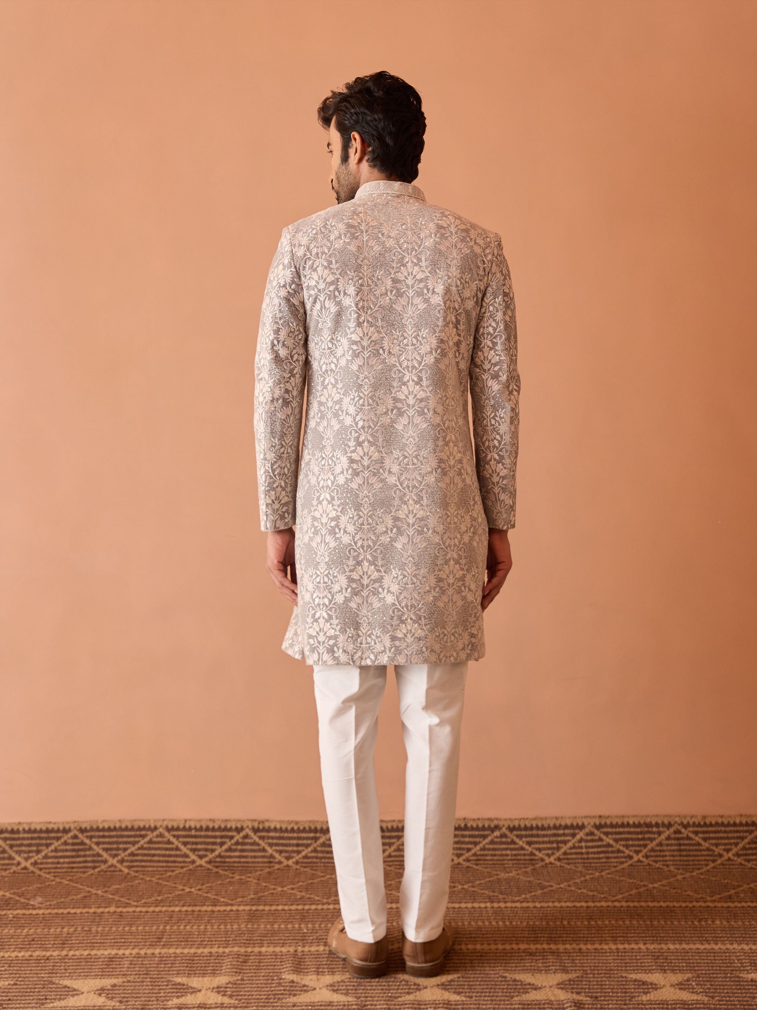 Light Grey Indo-Western In Thread Work