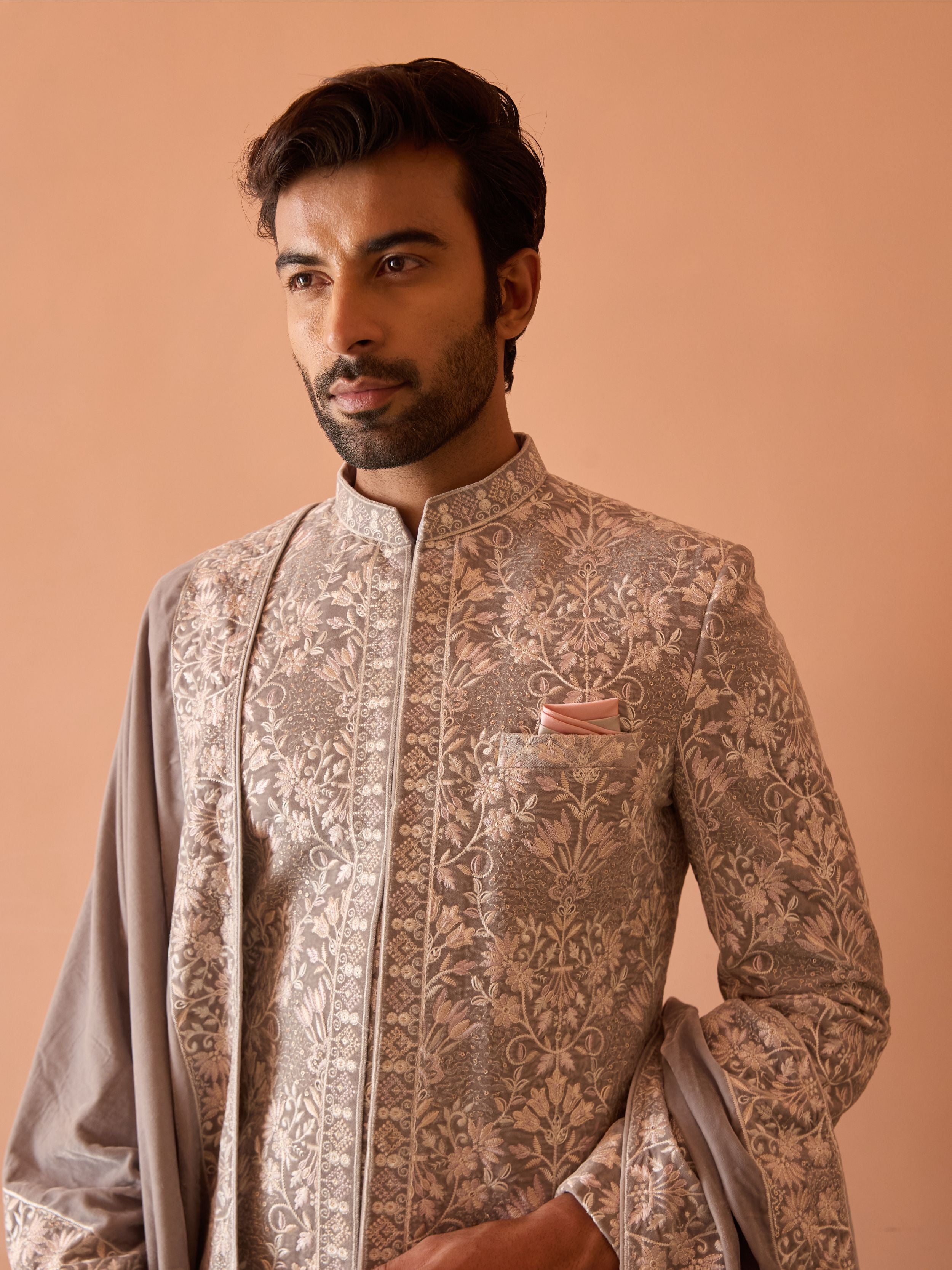 Light Grey Indo-Western In Thread Work