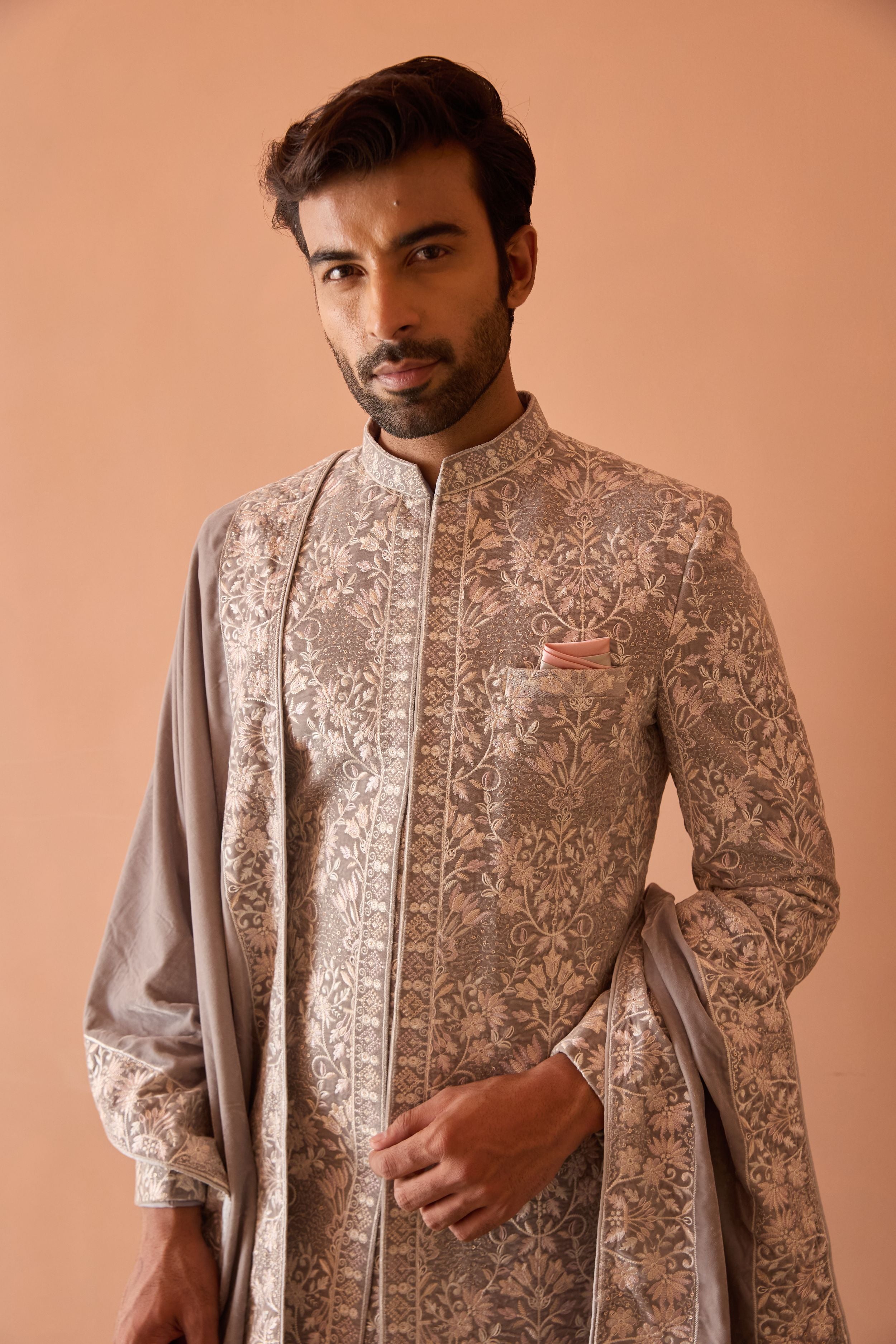 Light Grey Indo-Western In Thread Work