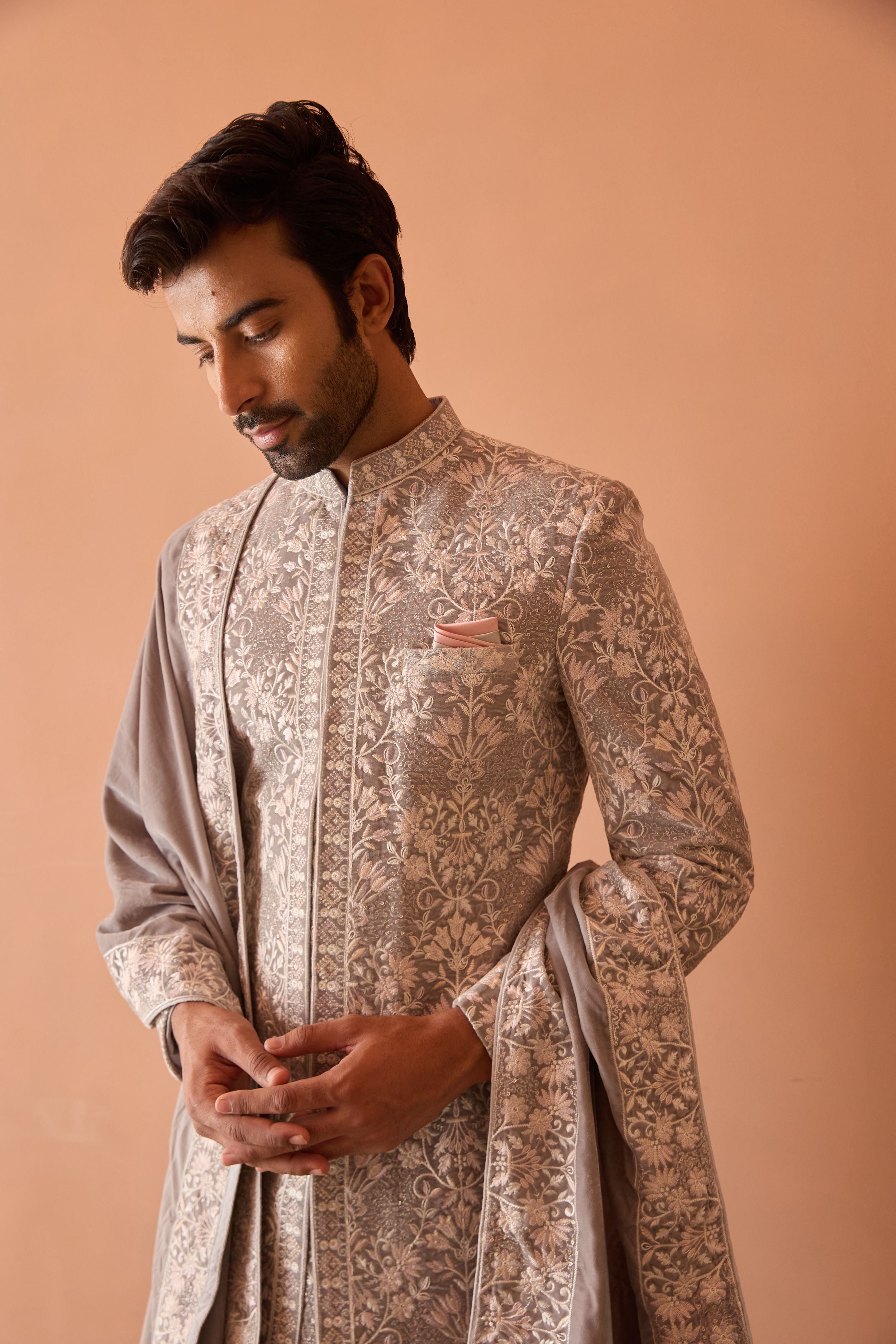 Light Grey Indo-Western In Thread Work