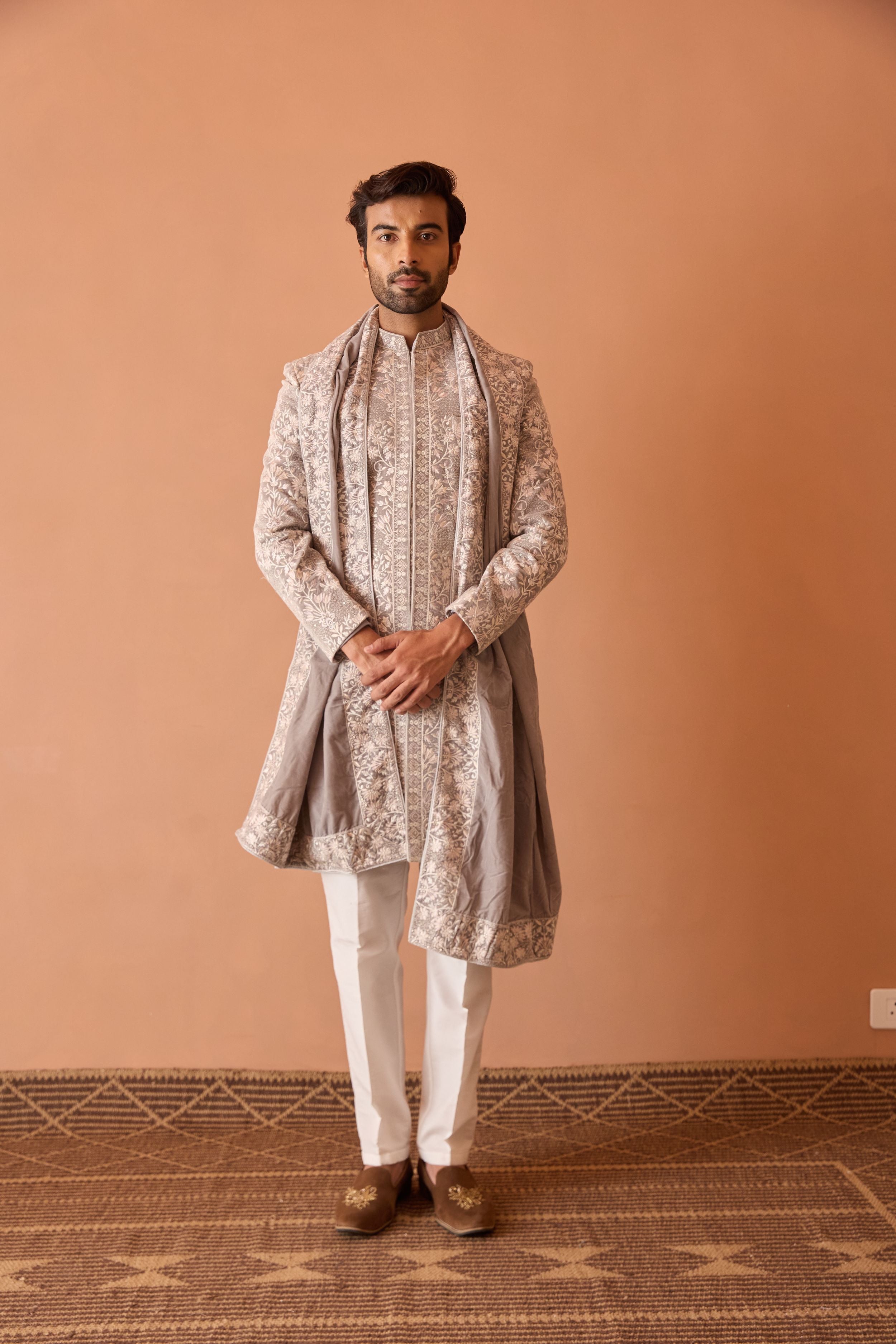 Light Grey Indo-Western In Thread Work