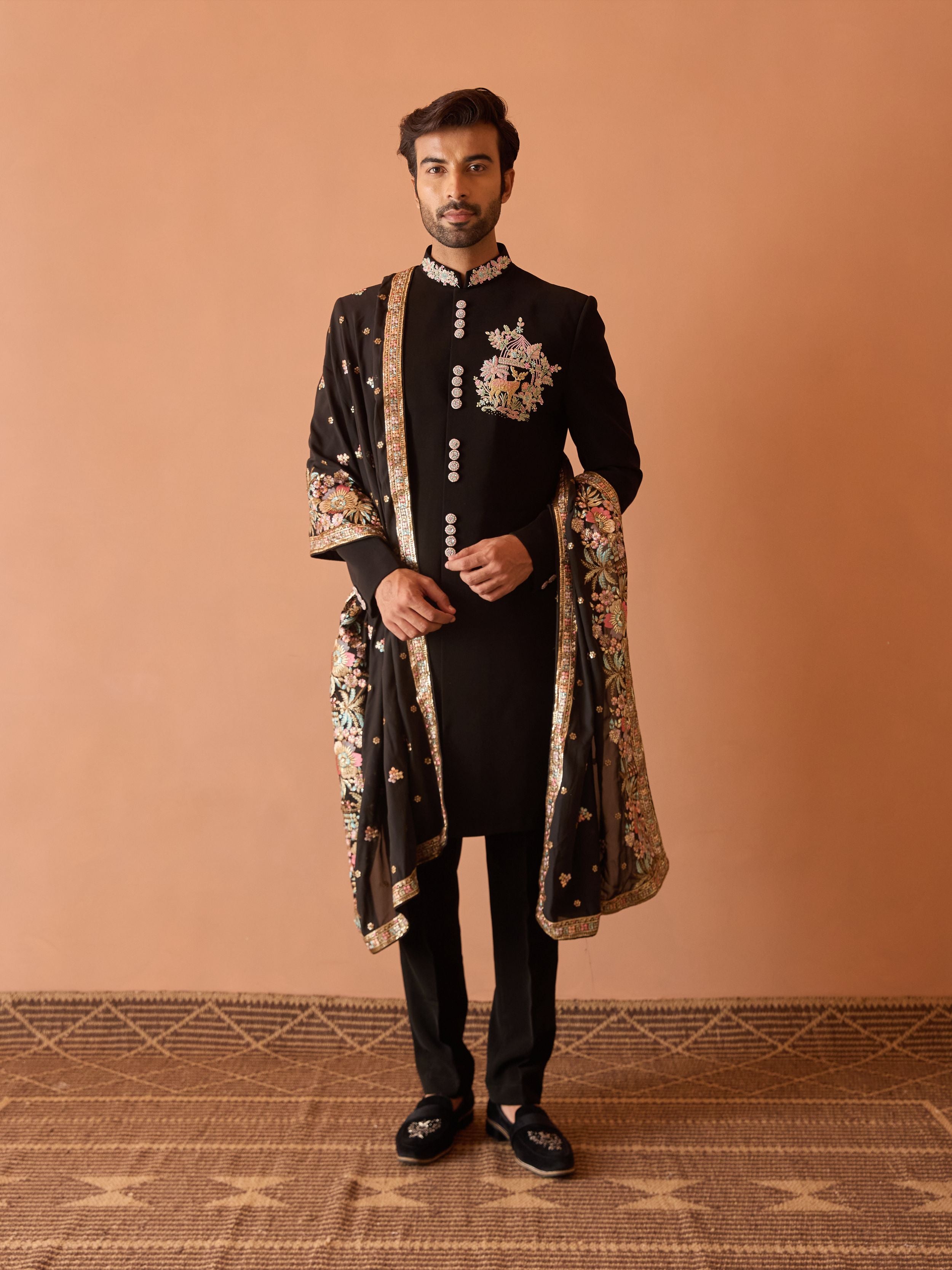 Black Indo-Western With Thread Work And Sequins Highlights