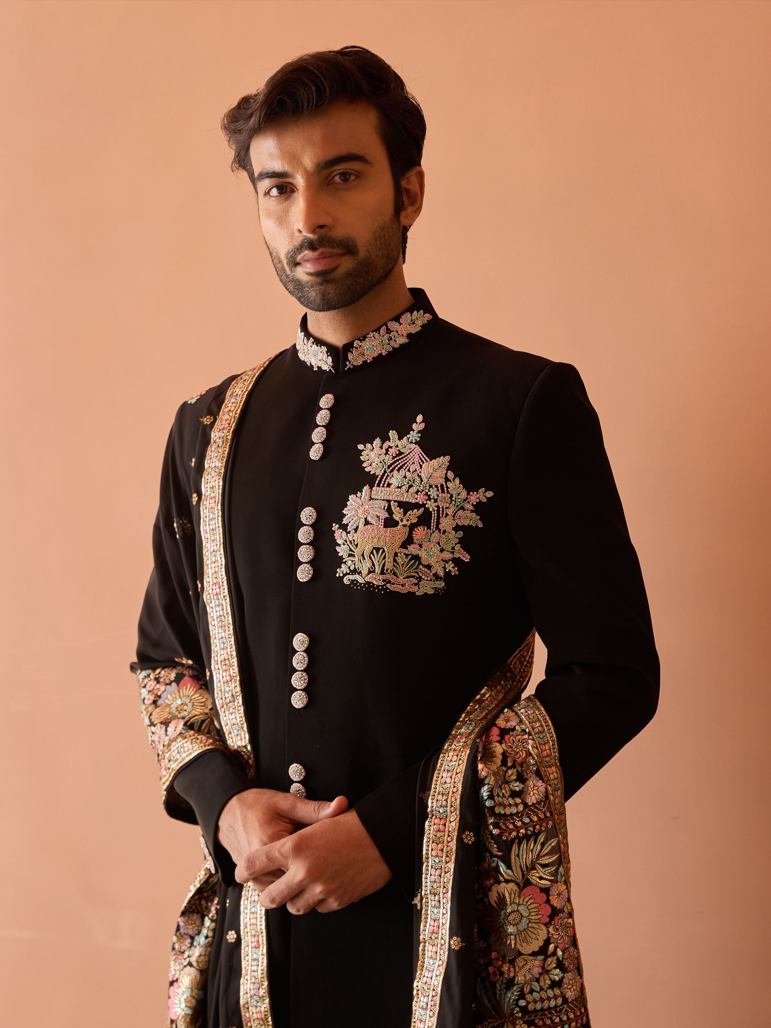 Black Indo-Western With Thread Work And Sequins Highlights