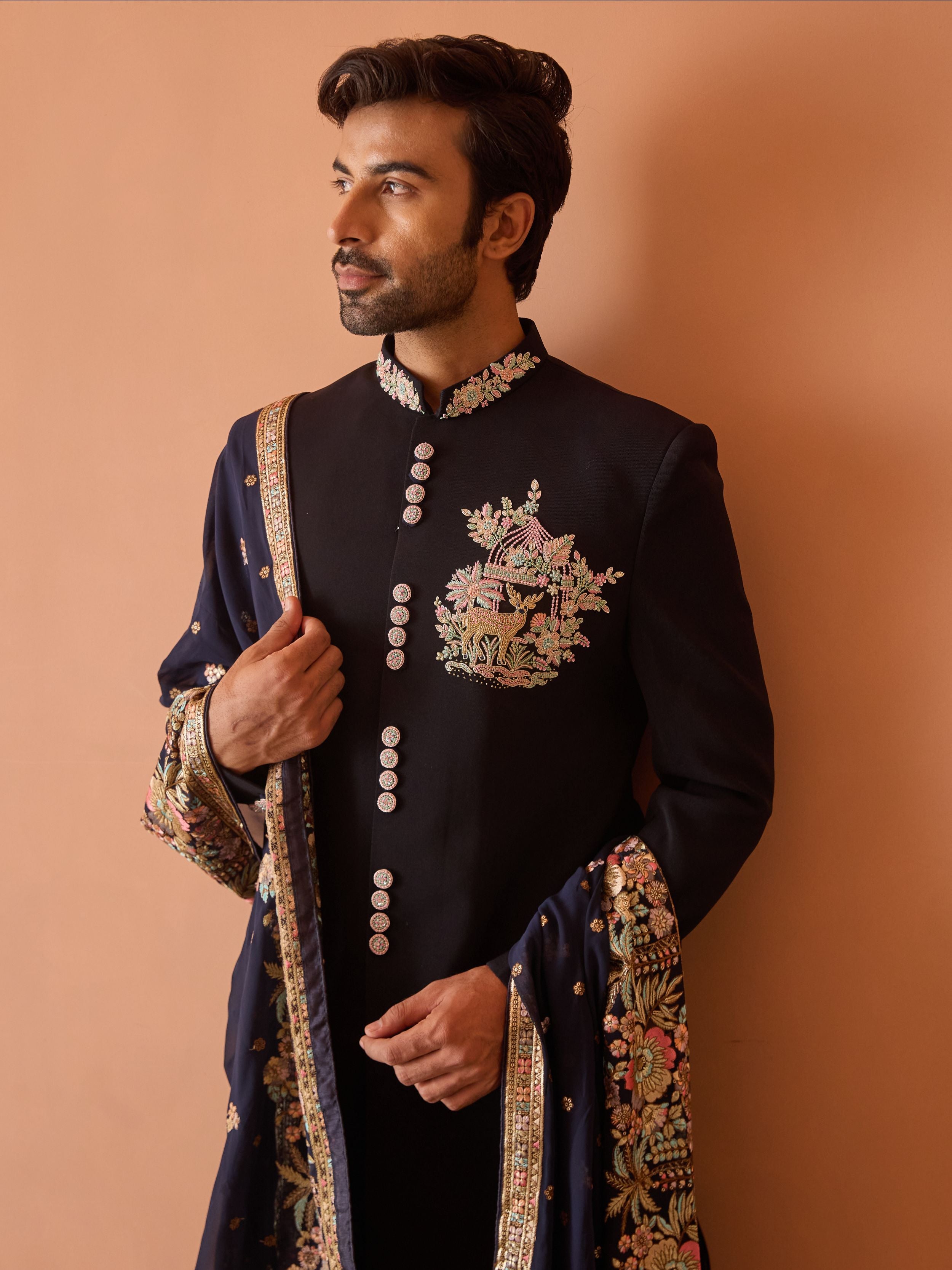 Black Indo-Western With Thread Work And Sequins Highlights