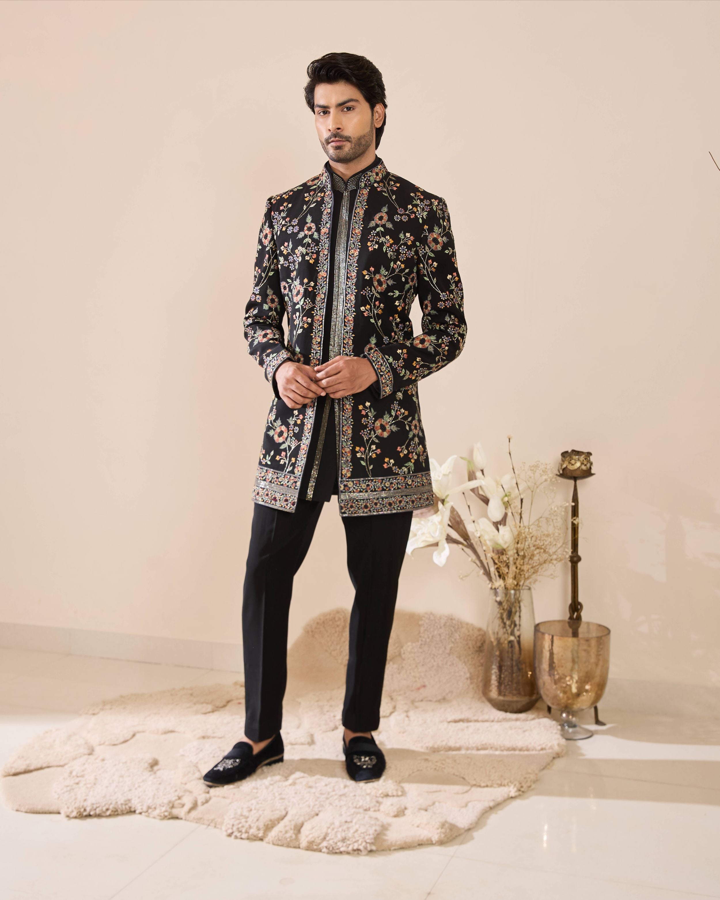 Black Silk Thread Embroidered  Indo-Western