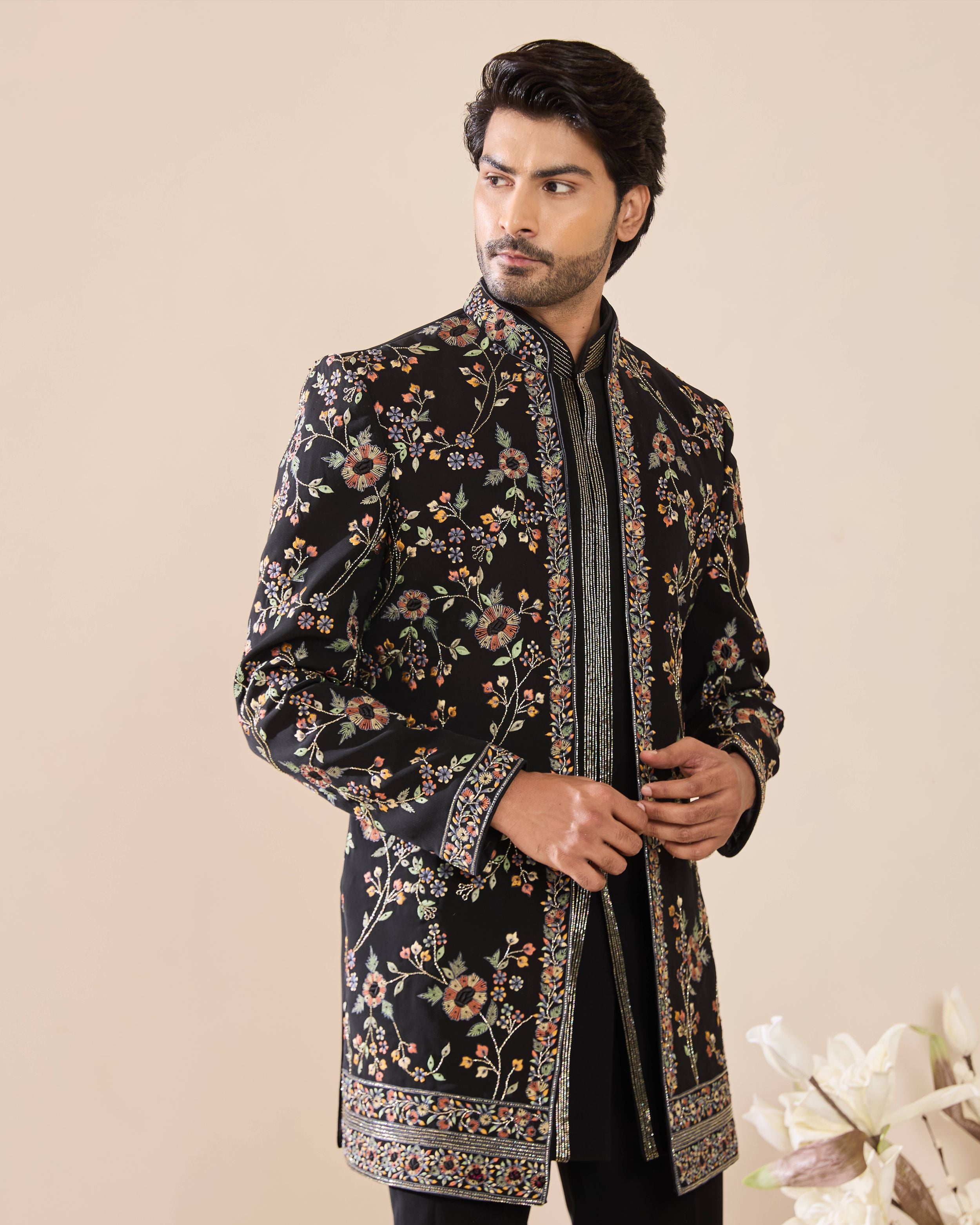 Black Silk Thread Embroidered  Indo-Western