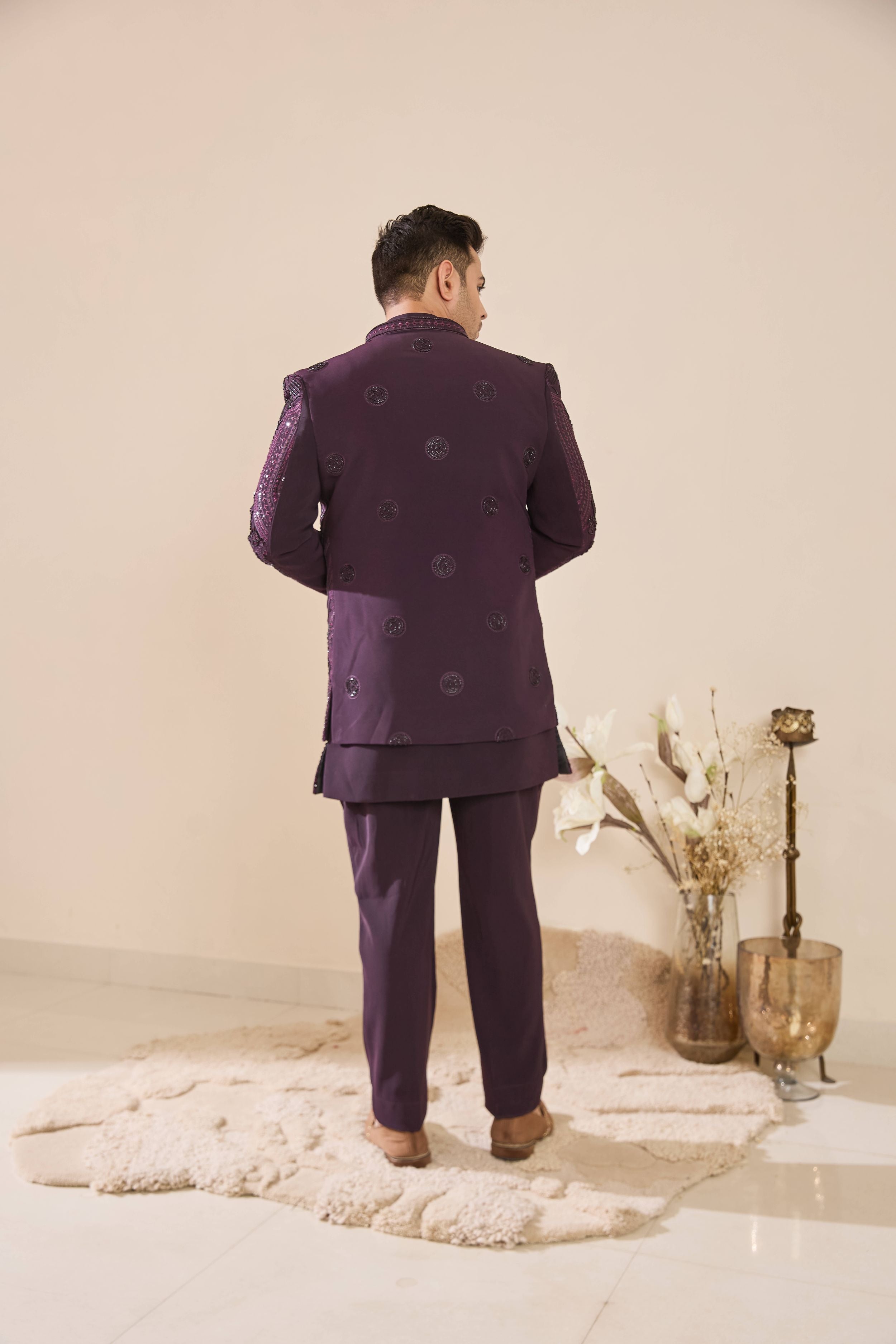 Dark Purple Hand Embroidered Beadwork  Indo-Western