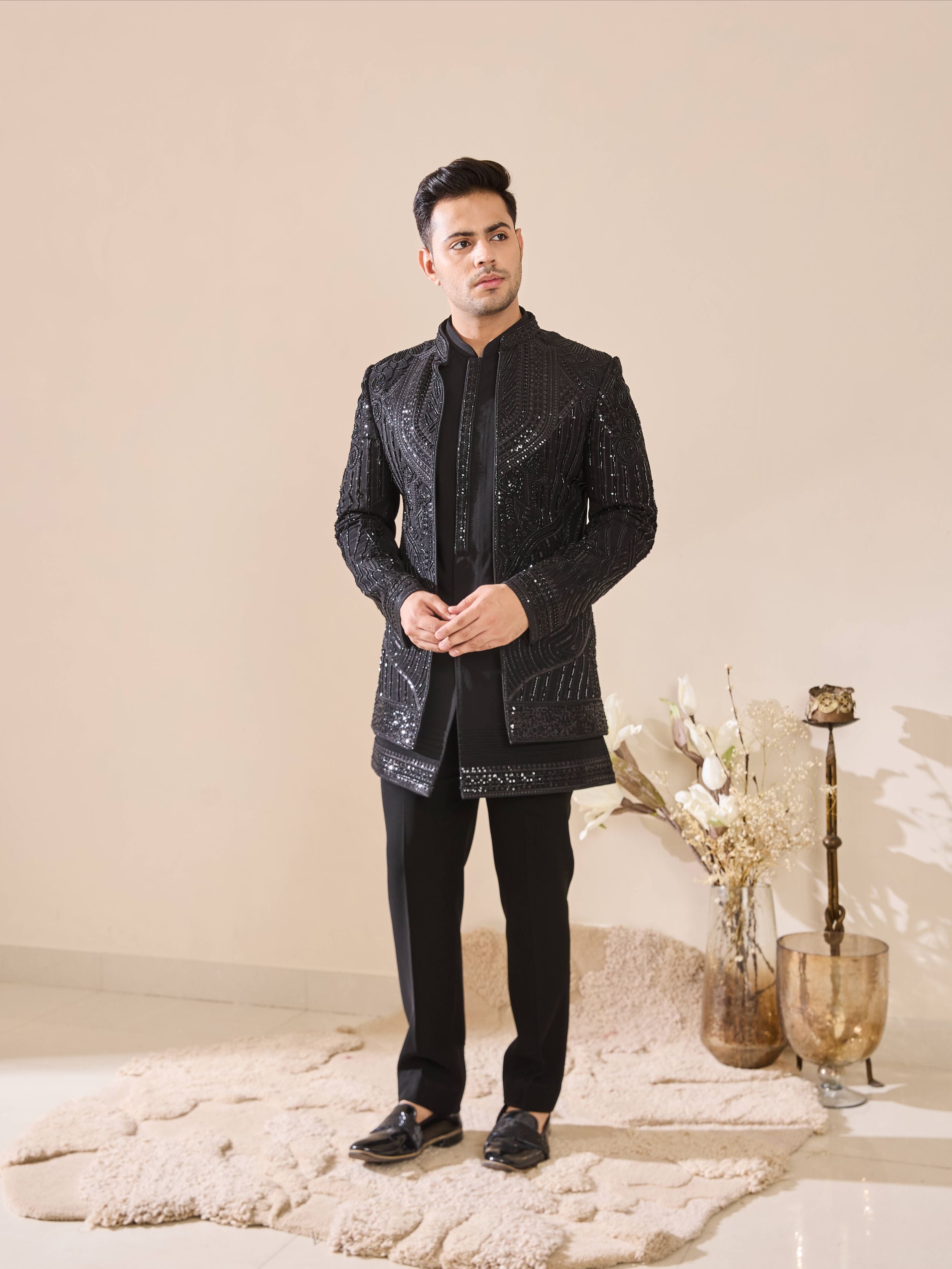 Black Indo-Western with All-Over Beads Work