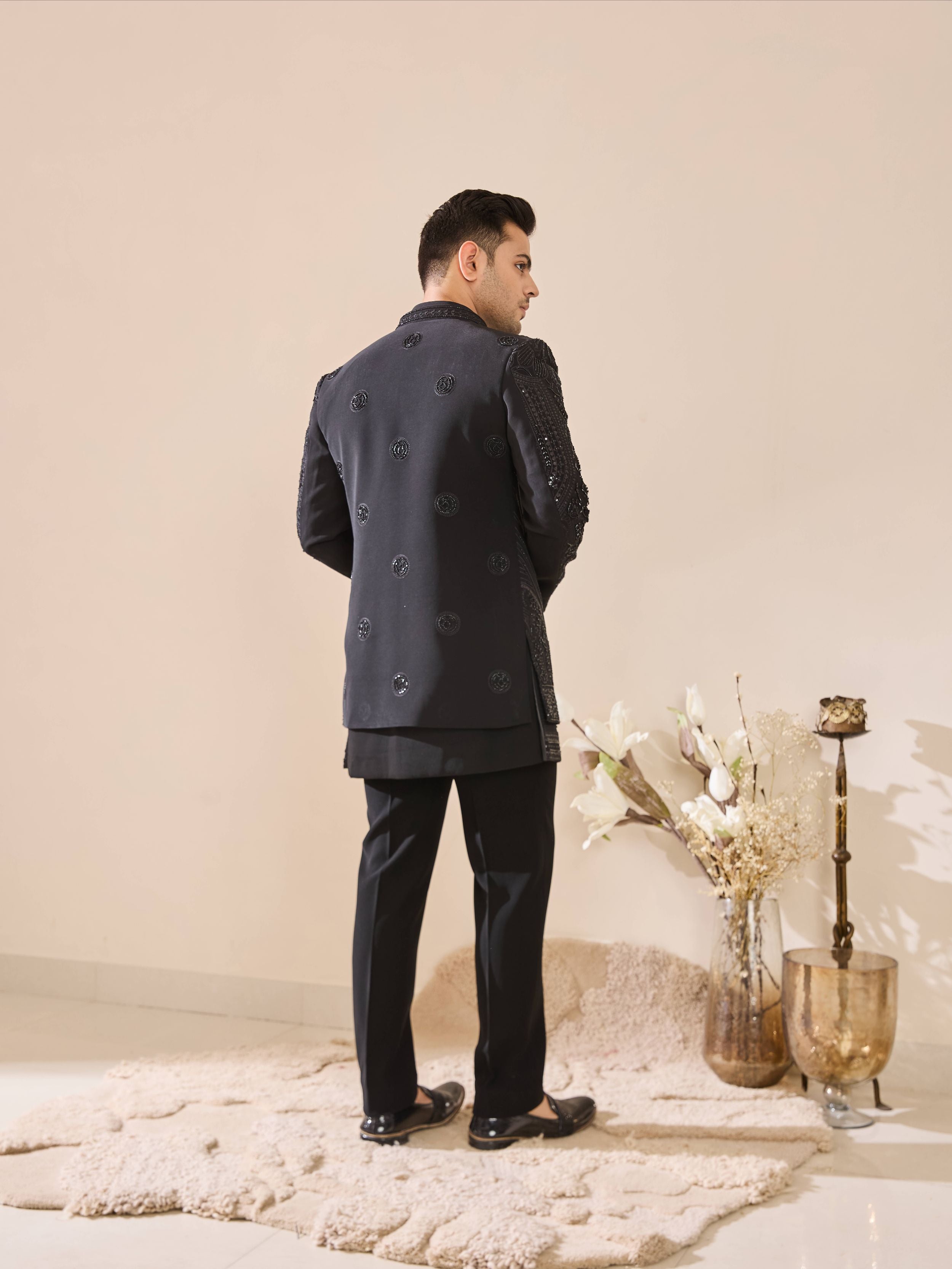 Black Indo-Western with All-Over Beads Work