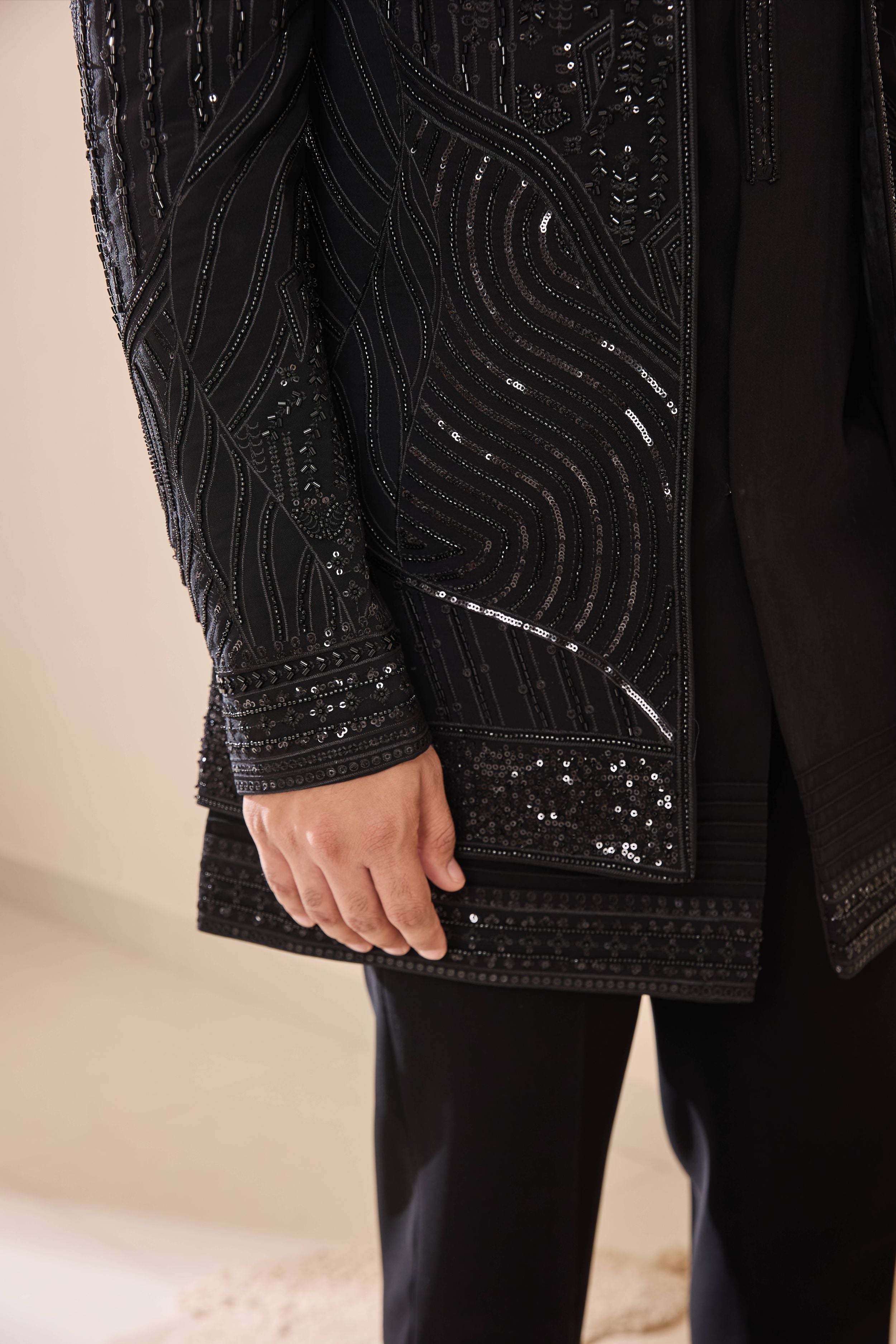 Black Indo-Western with All-Over Beads Work