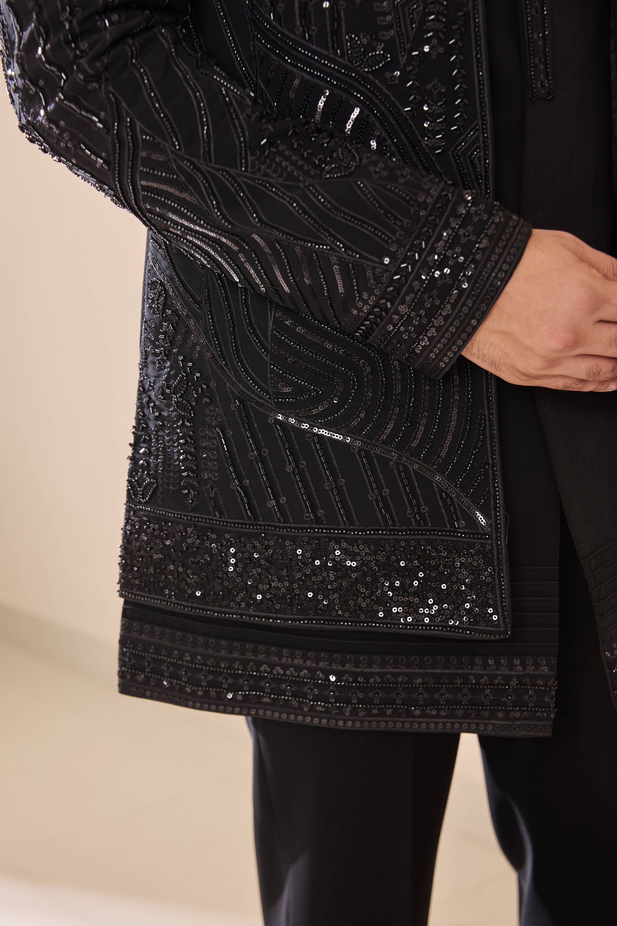 Black Indo-Western with All-Over Beads Work