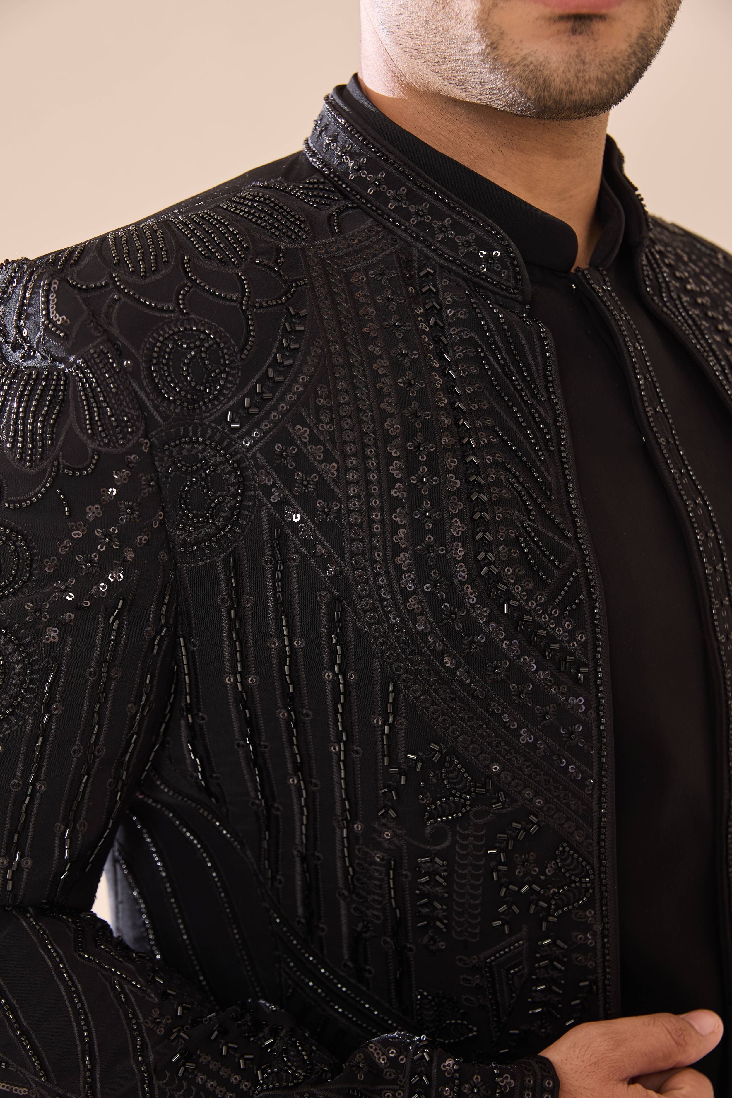 Black Indo-Western with All-Over Beads Work