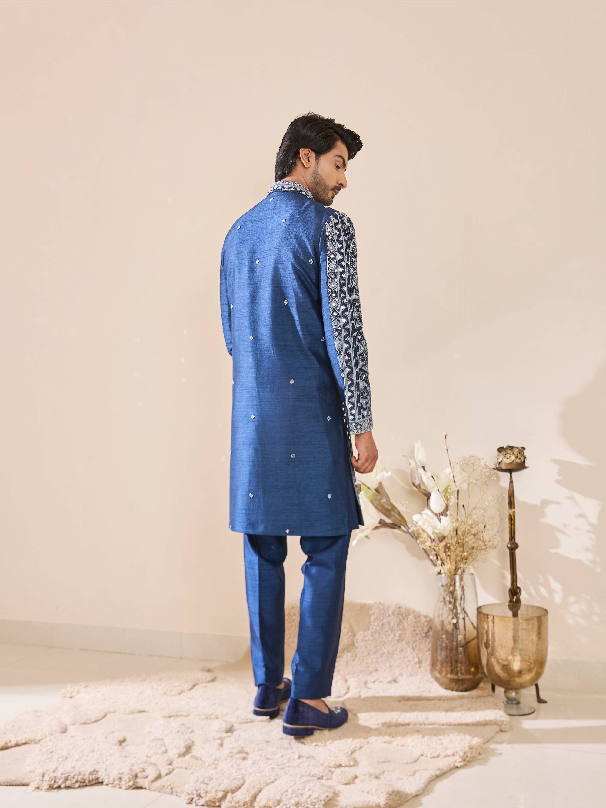 Blue Indo-Western in Beads and mirror Work