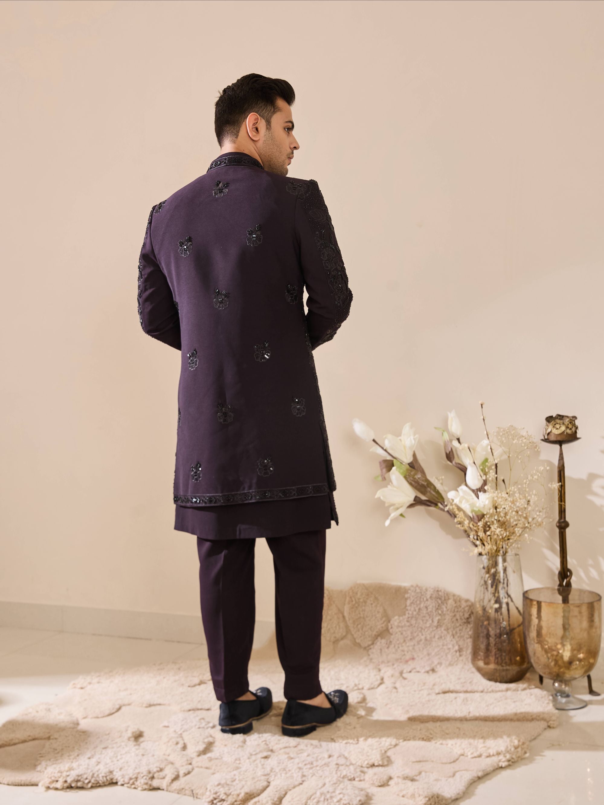 Wine Indo-Western with Beads Work